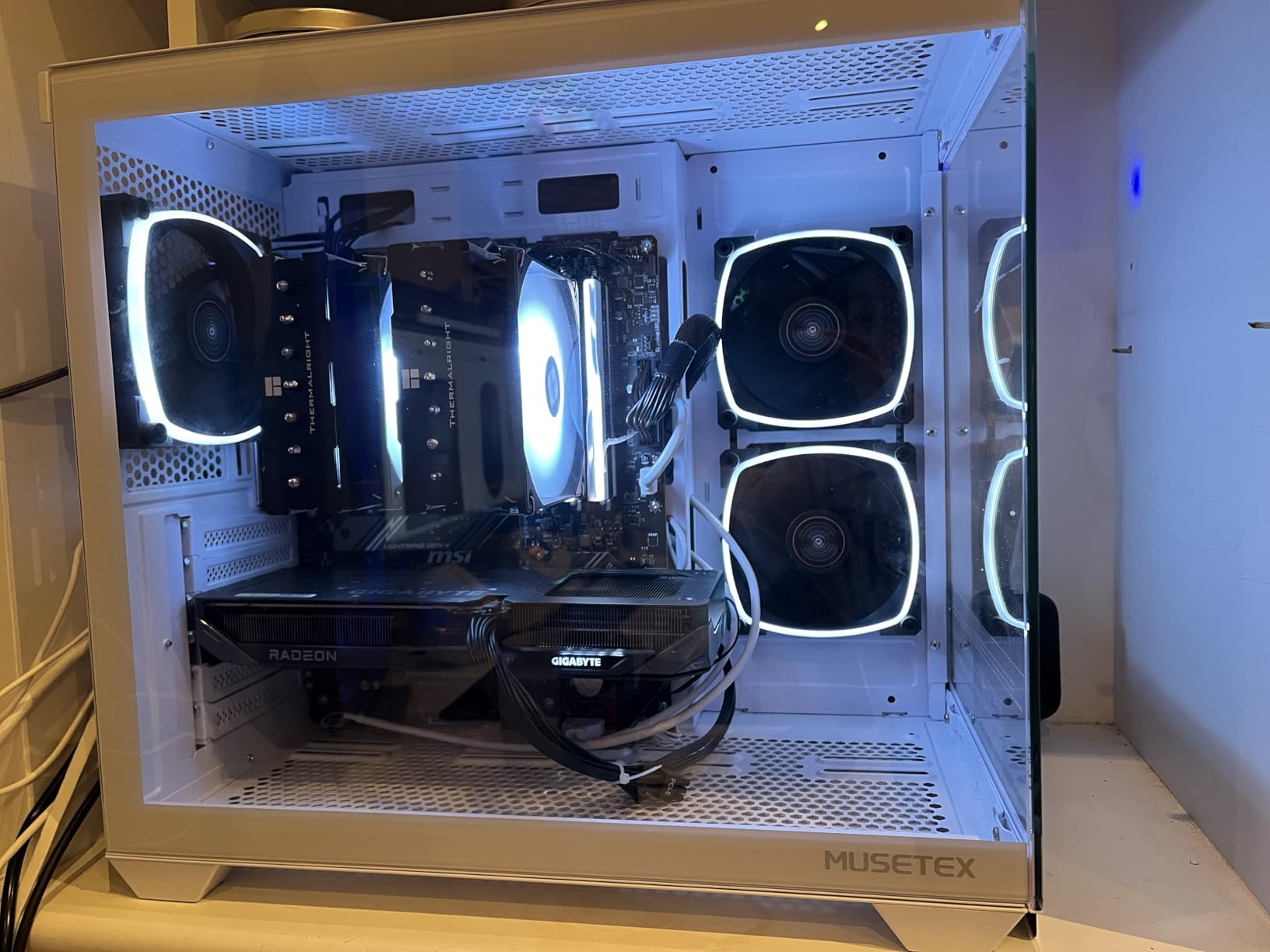MUSETEX ATX PC Case, 360MM RAD Support, 3 x 120mm Non-ARGB Fans Pre-Installed, 270° Full View Tempered Glass Gaming PC Case with Type-C, Mid Tower ATX Computer Case, White, Y6 customer photo 2