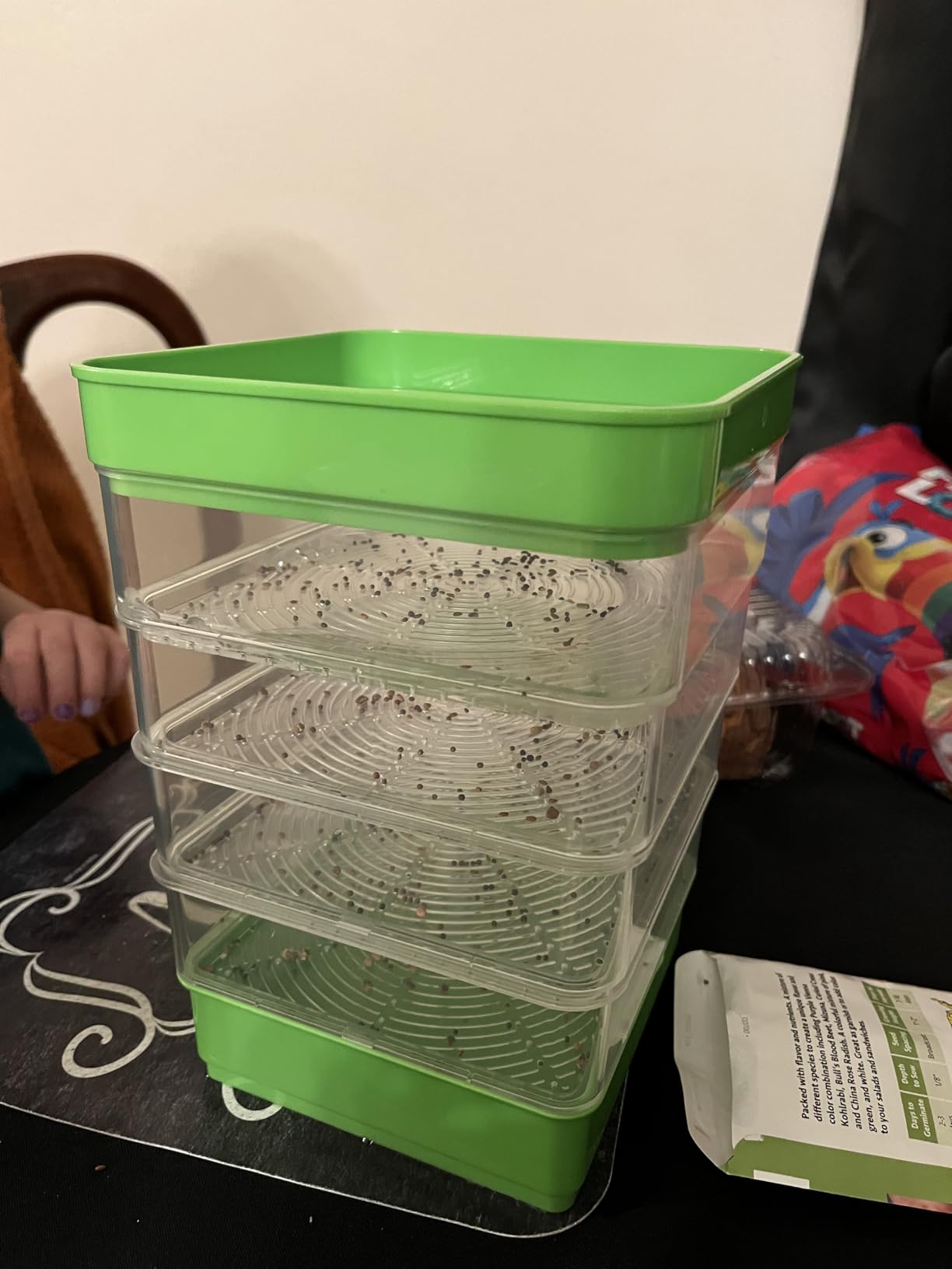 4-Tier Seed Sprouting Kit with Drain Holes and Drain Tray, Upgrade Stackable Microgreens Fresh Organic Bean Seed Sprouter Tray Ripple Soil-Free Sprouter Tray for Beans Alfalfa Seeds customer photo 2