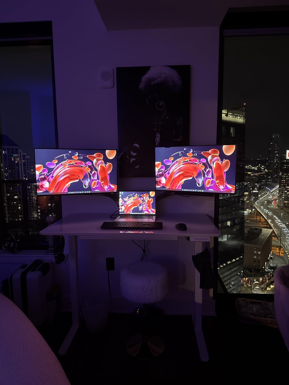 INNOVAR Bamboo Standing Desk with Drawers, 55 Inch Adjustable Stand Up Desk, Quick Install Electric Home Office Stand Desks with Whole-Piece Board, White Frame/Bamboo Top customer photo 1