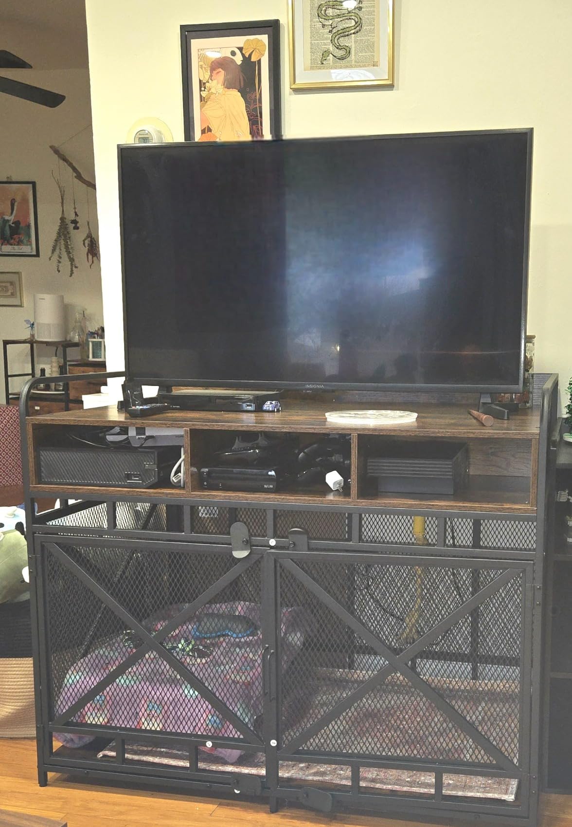 Fulhope Dog Crate Furniture, 48 inch Heavy Duty Wooden Dog Crate End Table, XL Dog Kennel Furniture Large Breed, Decorative Dog Kenne Indoor with 3 Drawers & Steel Tubes, Rustic Brown customer photo 2