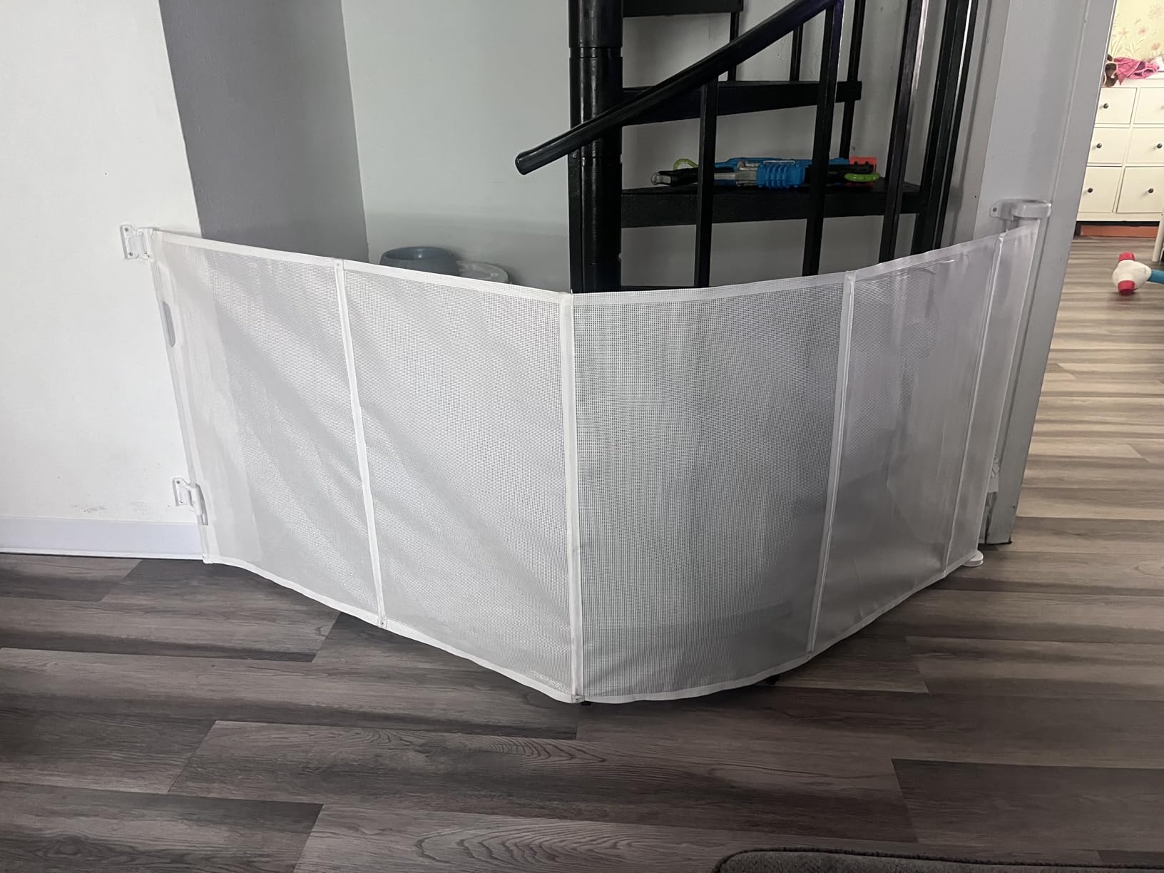 96 Inch Wide Reinforced Retractable Baby Gate with Support Rods, Extra Long Dog Gate Retractable Gate Outdoor Gates for Decks, Prevent Crawling Under Extra Long Baby Gates for Large Openings, Black customer photo 2