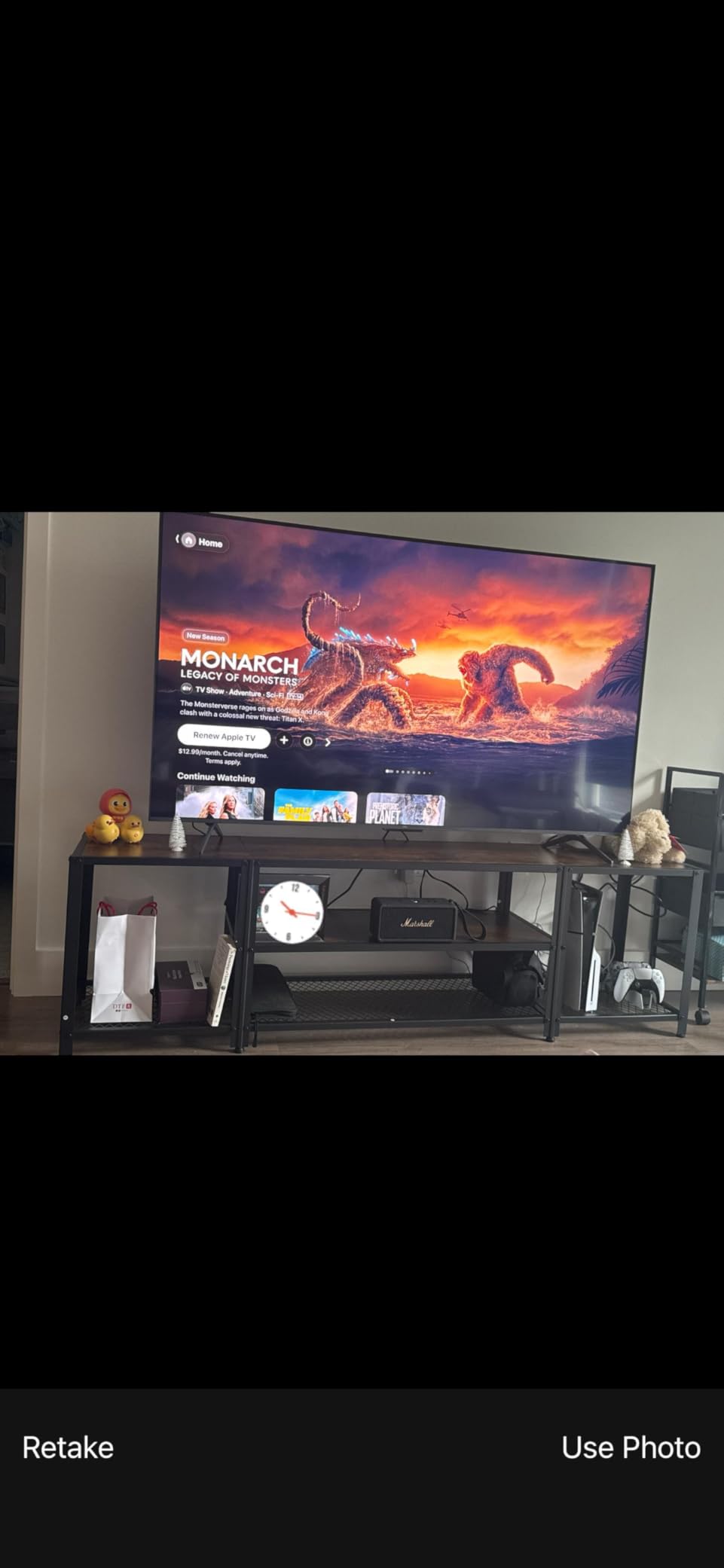 VASAGLE TV Stand with Power Outlets and LED Lights, for TVs up to 75 Inches, Entertainment Center with Open Storage Shelves, Console Table for Living Room, Rustic Brown and Ink Black ULTV122K01 customer photo 1