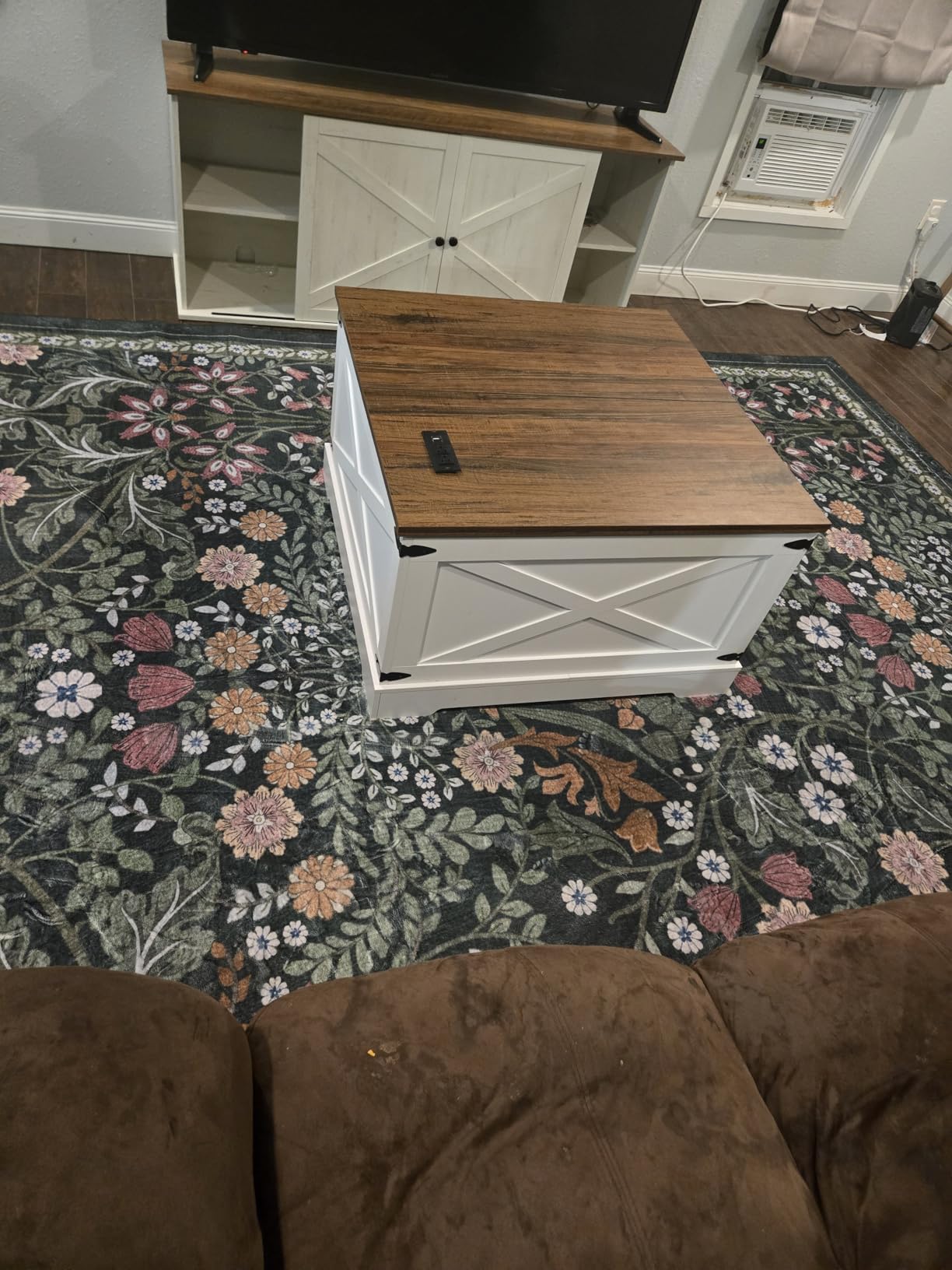 VASAGLE TV Stand with Power Outlets and LED Lights, for TVs up to 75 Inches, Entertainment Center with Open Storage Shelves, Console Table for Living Room, Rustic Brown and Ink Black ULTV122K01 customer photo 2