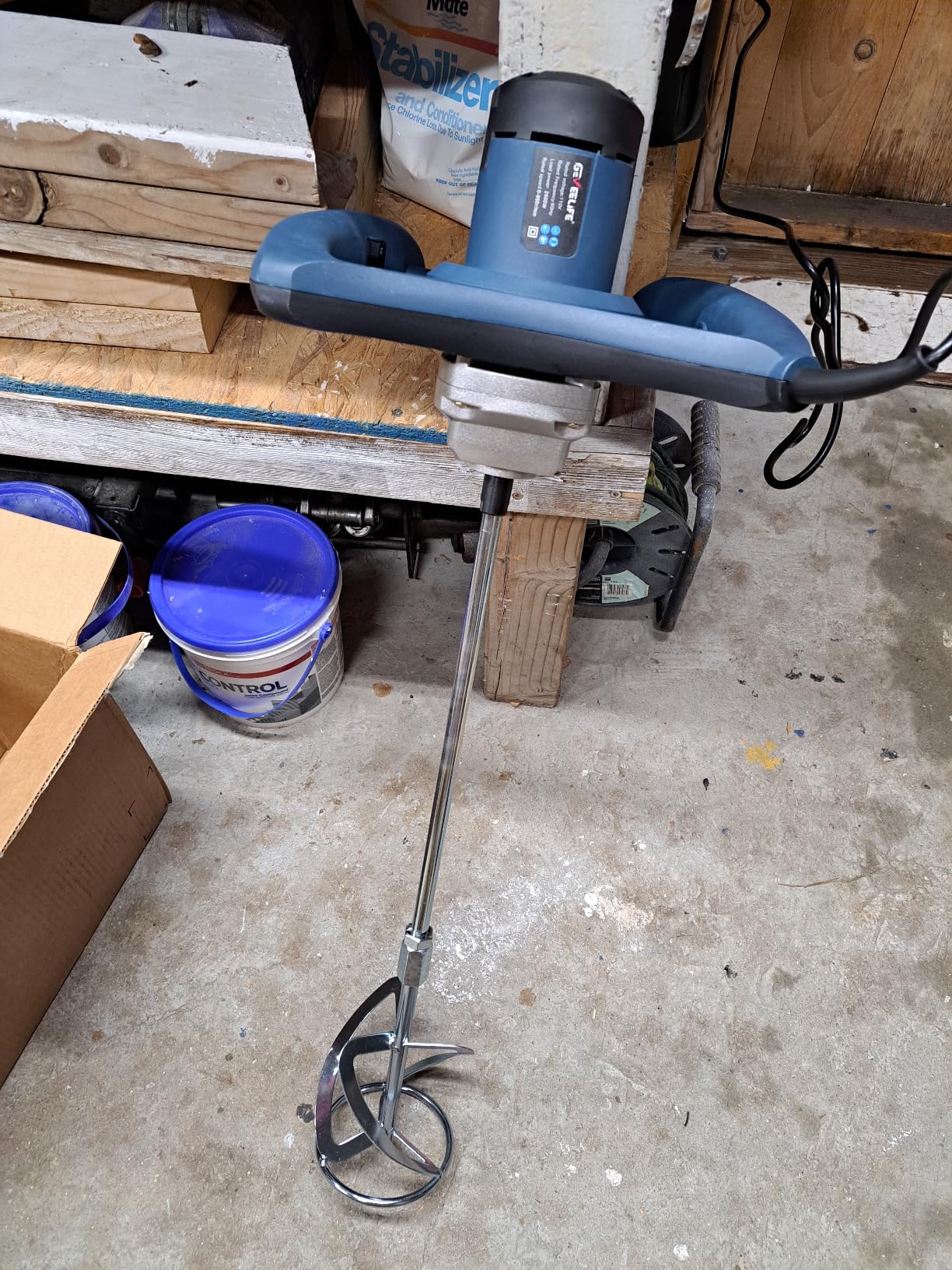 Geveelife Concrete Cement Electric Mixer Machine 2400W with 6 Adjustable Speed, Handheld Electric Cement Mixer for Drill for Mixing Mud, Cement, Mortar, Paint, Fodder, Blue customer photo 2