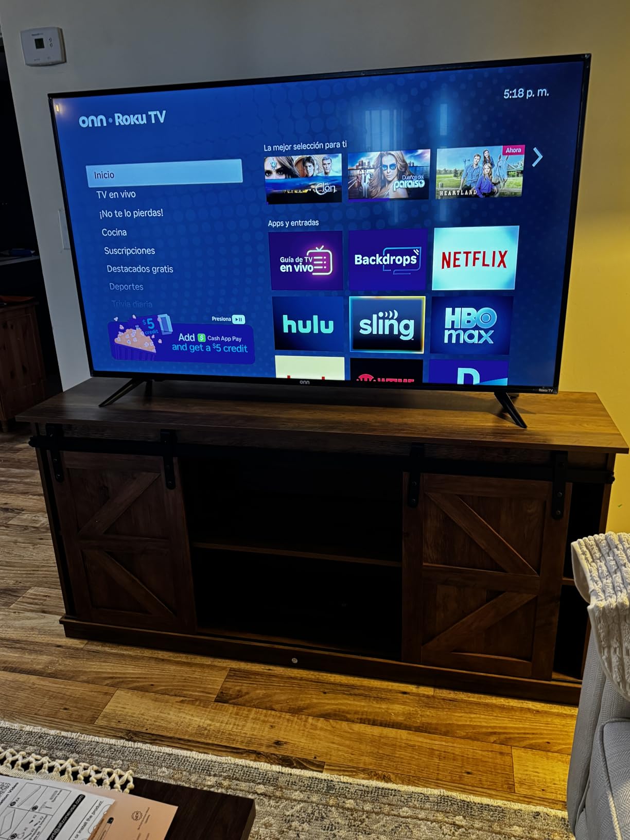 YESHOMY Farmhouse TV Stand for Televisions up to 65 Inches, Sliding Barn Doors and Storage Cabinets, Console Table and Media Furniture for Living Room, 58 Inch, White customer photo 2