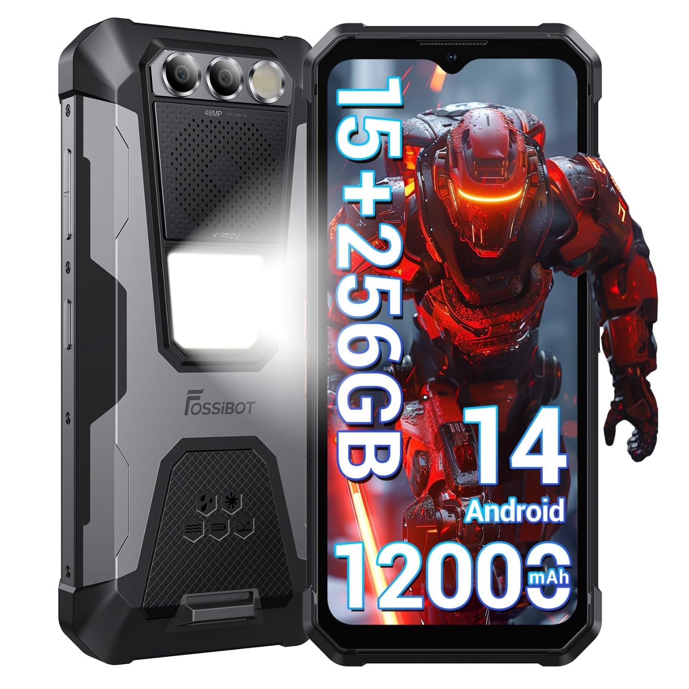 FOSSIBOT F106 Pro Rugged Smartphone Unlocked, 15+256GB Storage 12000mAh Battery 6.58