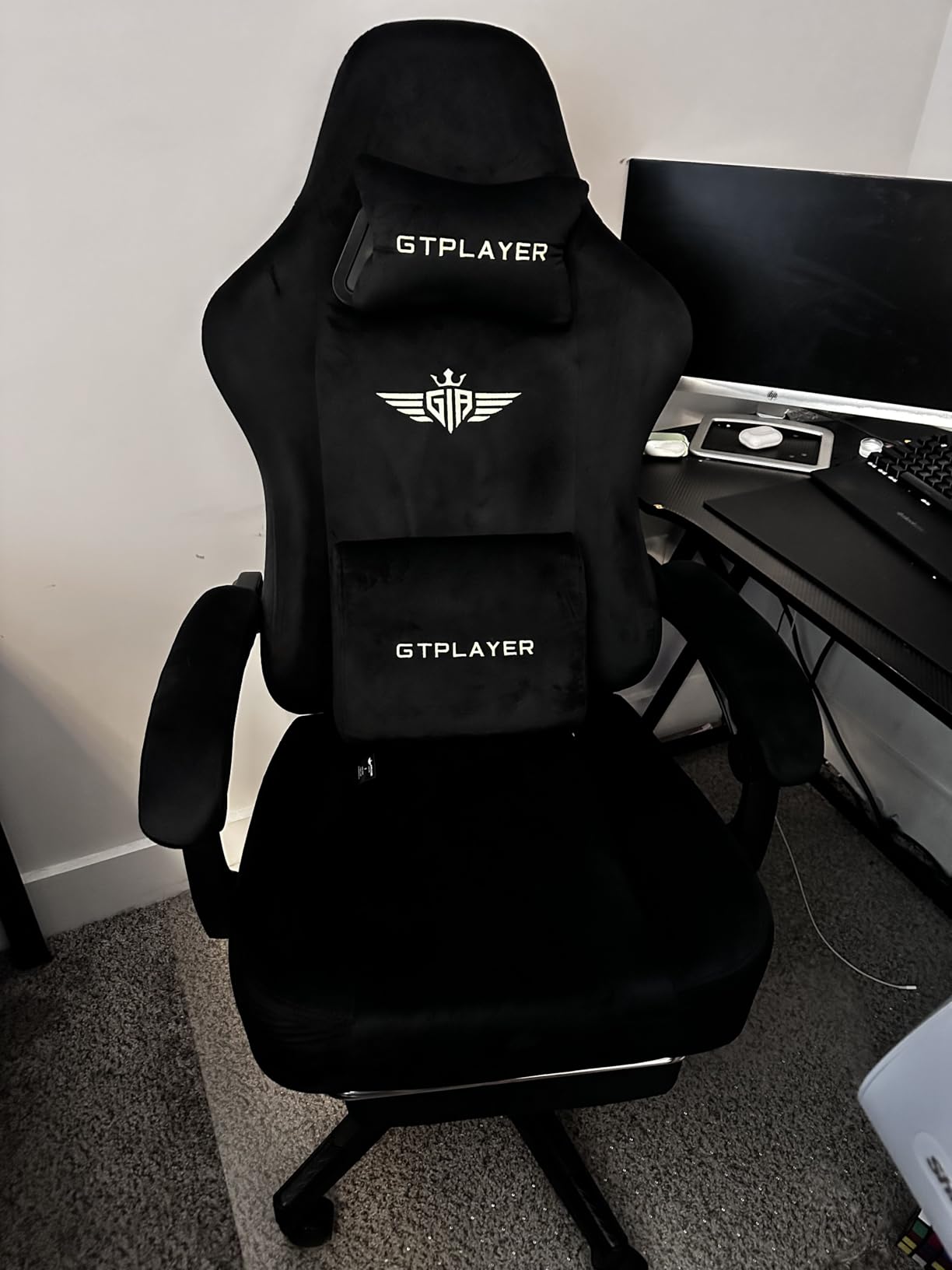 GTPLAYER Big and Tall Gaming Chair Fabric with Pocket Spring Cushion, High Back Ergonomic Computer Chair with Footrest for Adults Lumbar Support Swivel Game Chair for Office Gaming 350LBS, Black customer photo 2