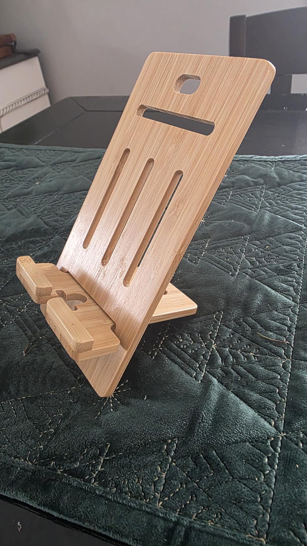 Pezin & Hulin Wooden Bamboo Cell Phone Stand, Wood Charging Dock Holder, Portable Desktop Phone Rack customer photo 2