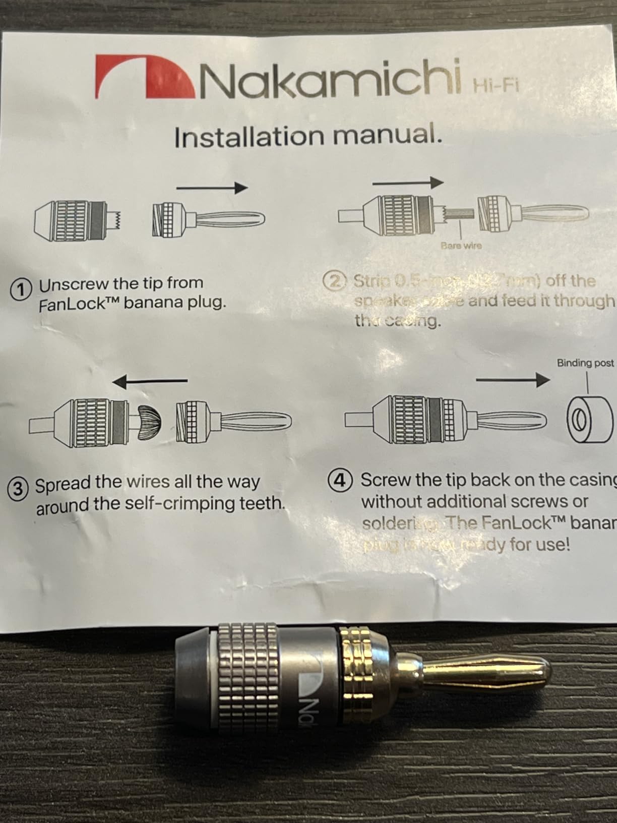 Nakamichi FanLock Excel Series 24k Gold Plated Banana Plugs 10 AWG - 18 AWG Gauge Size 4mm for Speakers Amplifier Hi-Fi Stereo Home Theatre Radio Audio Wire Cable Quick Connector, 4 Pcs (2-Pairs) customer photo 1