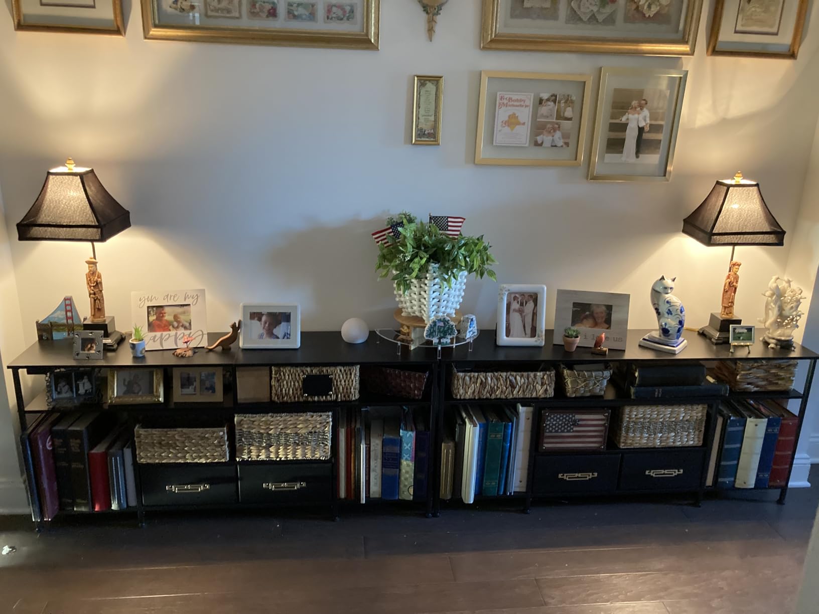 Huuger 63 Inch LED TV Stand for 65 70 Inch TV, Entertainment Center with Open Shelves and Power Outlets, TV Console for Living Room, Media Console with Drawers, Black customer photo 1