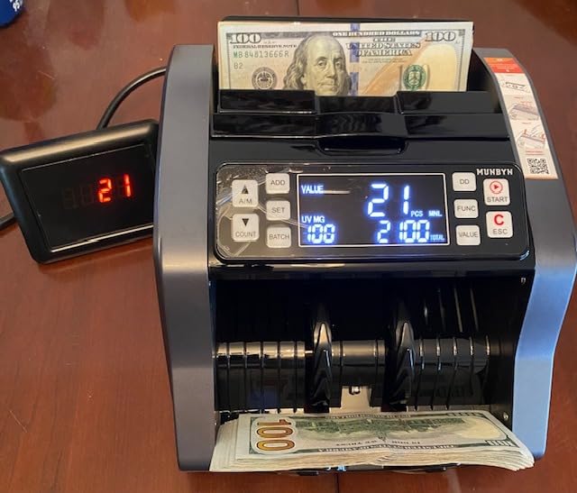MUNBYN IMC20 Money Counter Machine with Value Count, UV/MG/IR/MT Counterfeit Detection for Dollar/Euro Bill Counter, Add/Batch/Value Mode Cash Counter, LED External Display, 2Y Protection customer photo 2