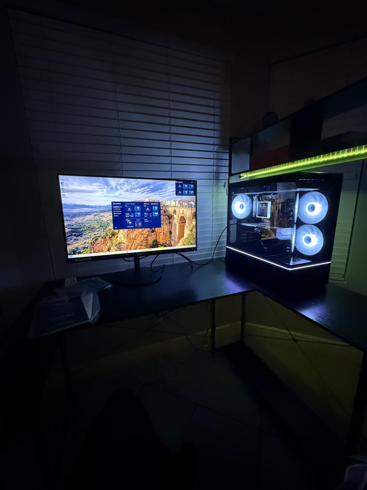 Aheaplus L Shaped Gaming Desk with Power Outlets & LED Lights, Small L- Shaped Desk Computer Corner Desk with Monitor Stand & Storage Shelf, Home Office Desk Writing Desk with Storage Bag, Black customer photo 2