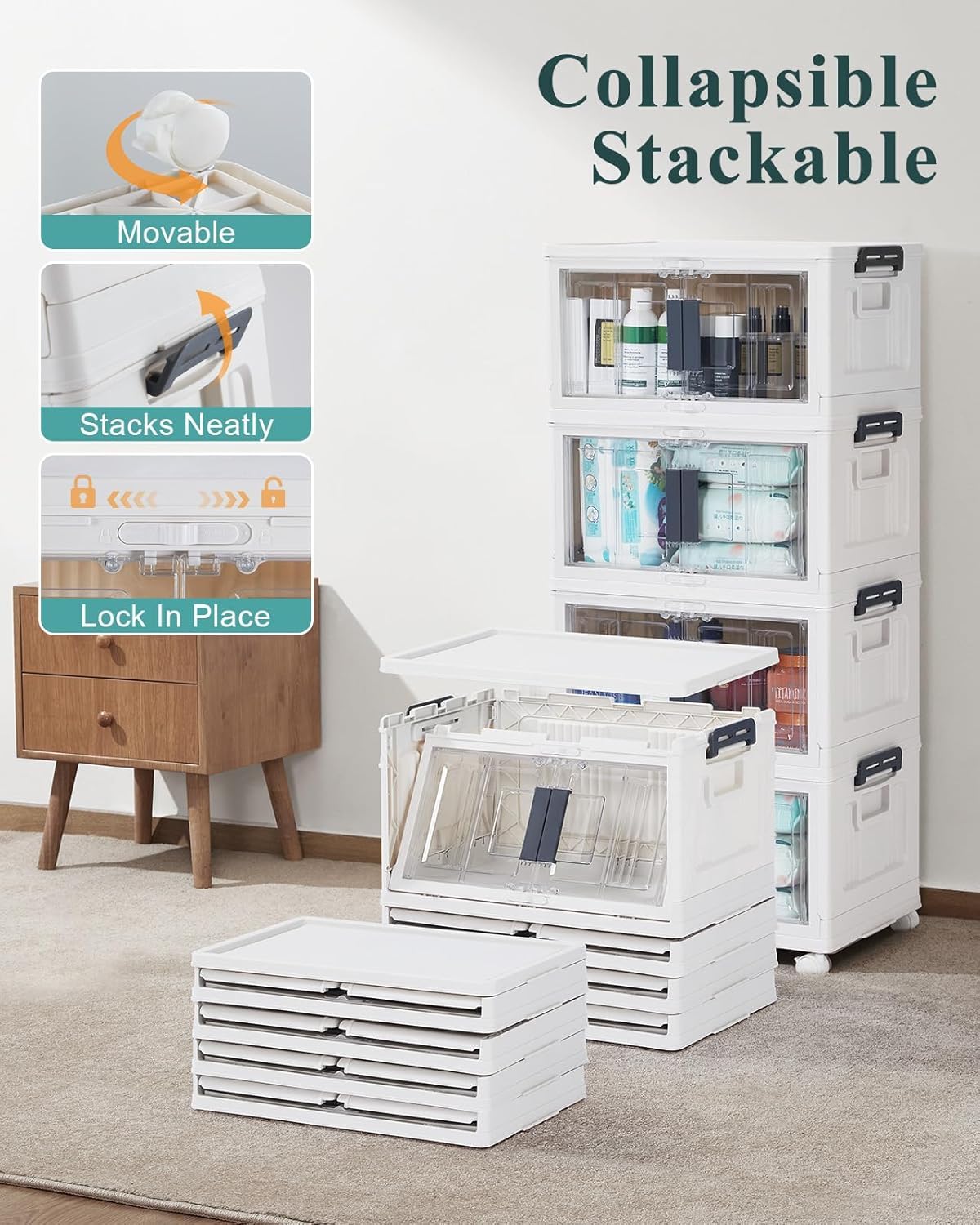 OlarHike 144QT Lockable Storage Bins with Lids - Folding Storage Cabinet with Doors and Wheels, Collapsible Plastic Box for Closets, Office, Stackable Organizer and Containers, Gifts, 3 Pack Cubes customer photo 1