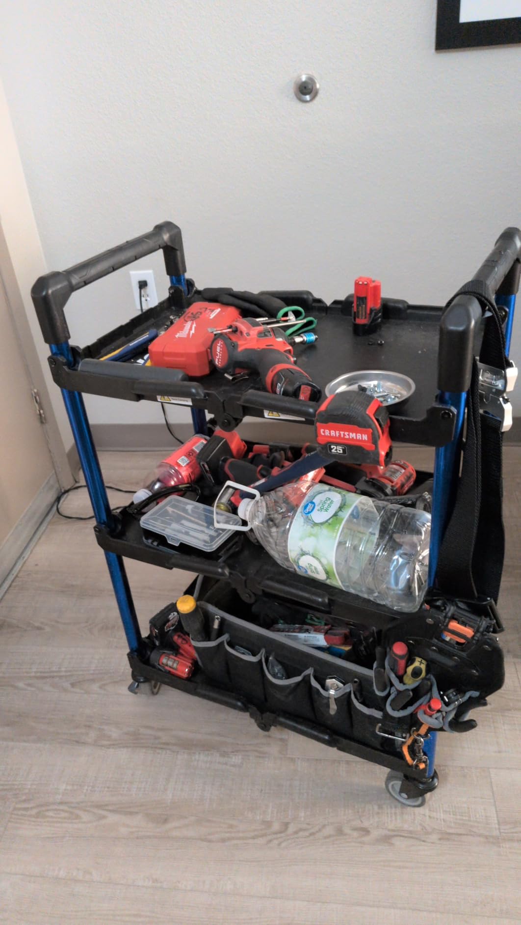 WORKPRO 3-Tier Collapsible Service Cart, 210 LBS Foldable Utility Service Cart with Wheels, Portable Tool Cart for Garage, Warehouse, Home, Restaurant, Office (No Assembly Required) customer photo 2