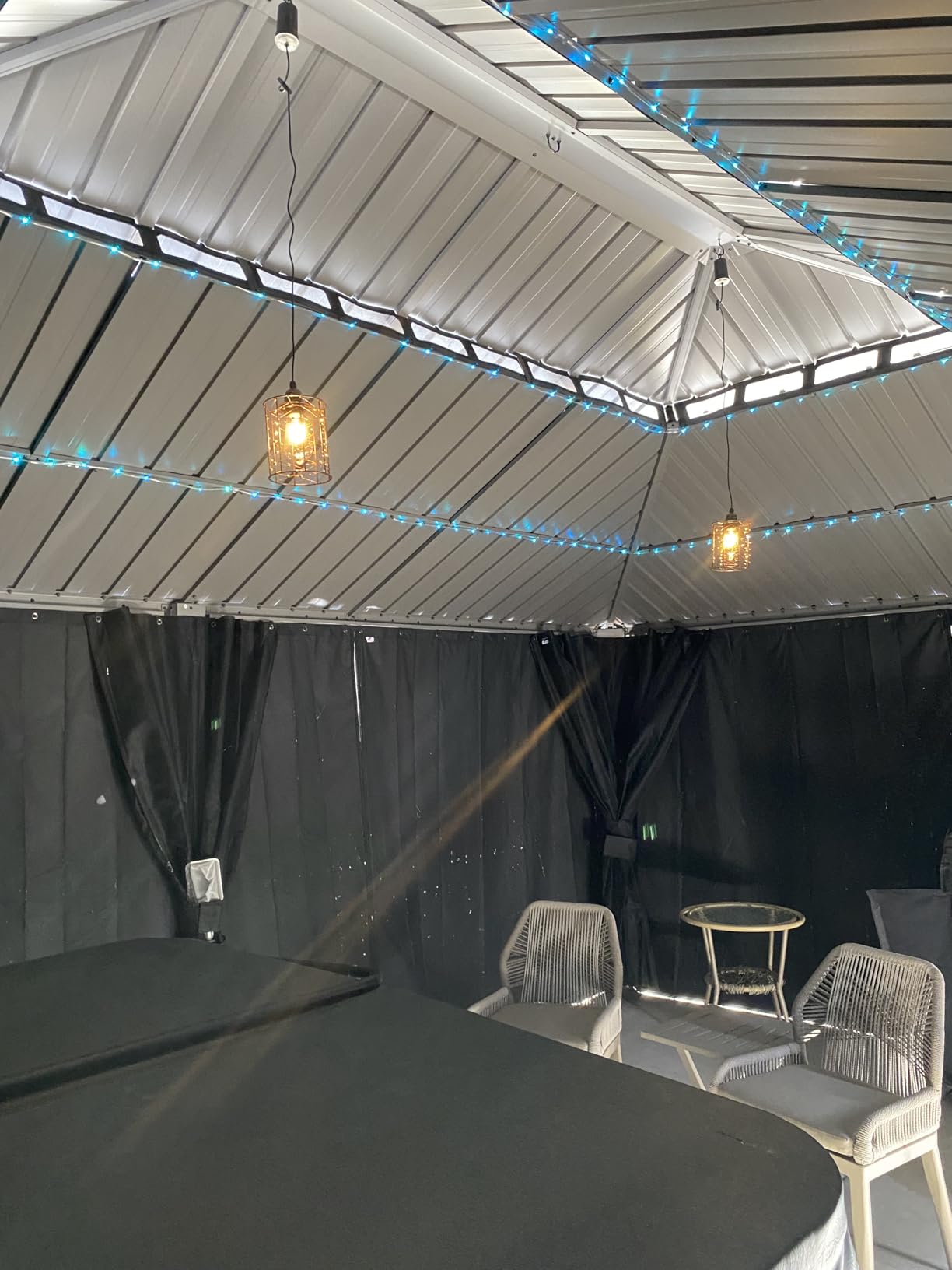 Battery Operated Hanging Outdoor Chandelier, Battery Power 5''x6'' Pendant Light, Gazebo Lights Outdoor, 4 AA Batteries customer photo 1