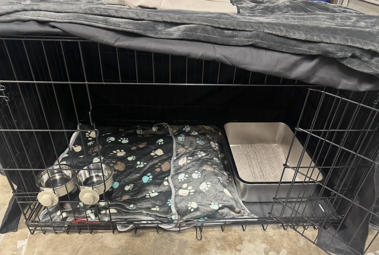 Yaheetech 42 inch Double Door Dog Crate w/Divider for Puppy to Adult XL Collapsible Metal Crate with Removable Tray Wire Dog Kennel for Large Dogs Portable Travel Cage, Black customer photo 1