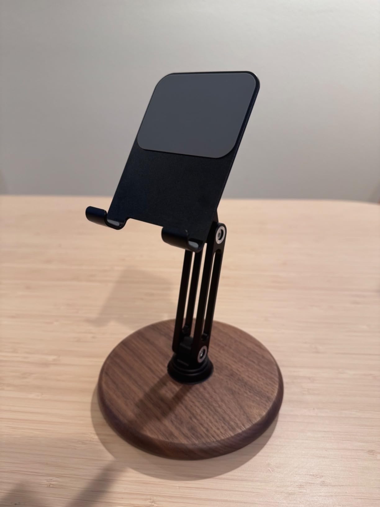 iPhone Stand for Desk, Phone Stand Adjustable Foldable, Cell Phone Holder 360 Rotation, Walnut Wood customer photo 1