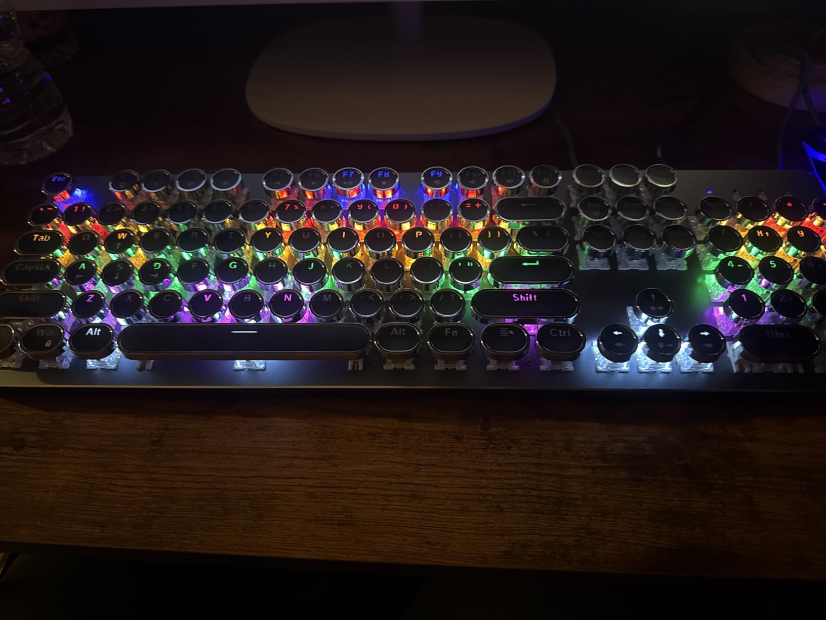RisoPhy Typewriter Style Mechanical Gaming Keyboard, Metal Panel, Retro Punk Round Keycaps, Clicky Blue Switch, Rainbow LED Backlit, 104 Keys Wired Keyboard for PC Laptop Mac Gamer customer photo 1