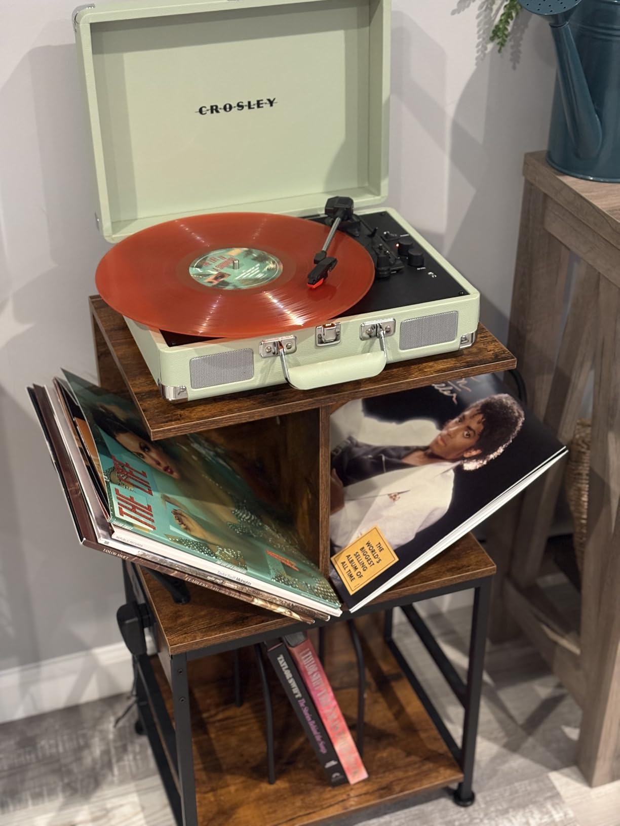 Record Player Stand,3-Tier Record Player Table with U-Shaped Vinyl Storage Up to 120 Albums,28