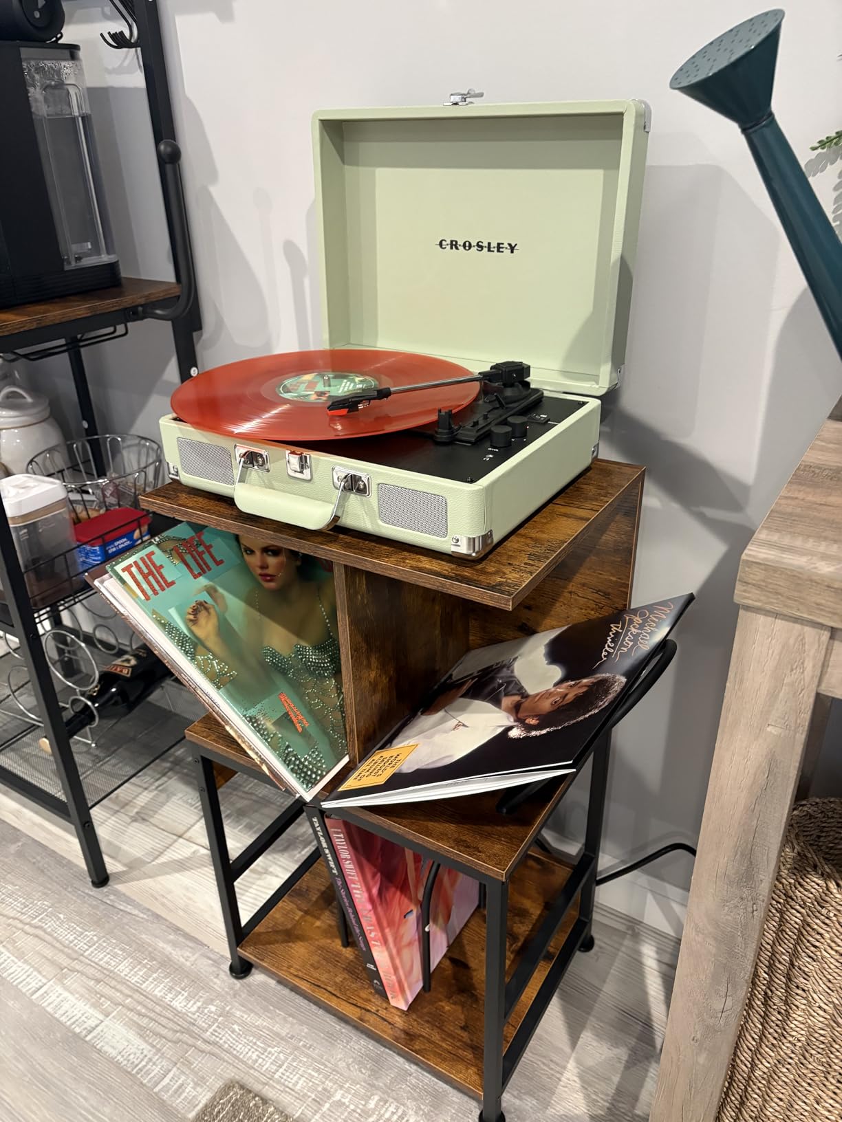 Record Player Stand,3-Tier Record Player Table with U-Shaped Vinyl Storage Up to 120 Albums,28