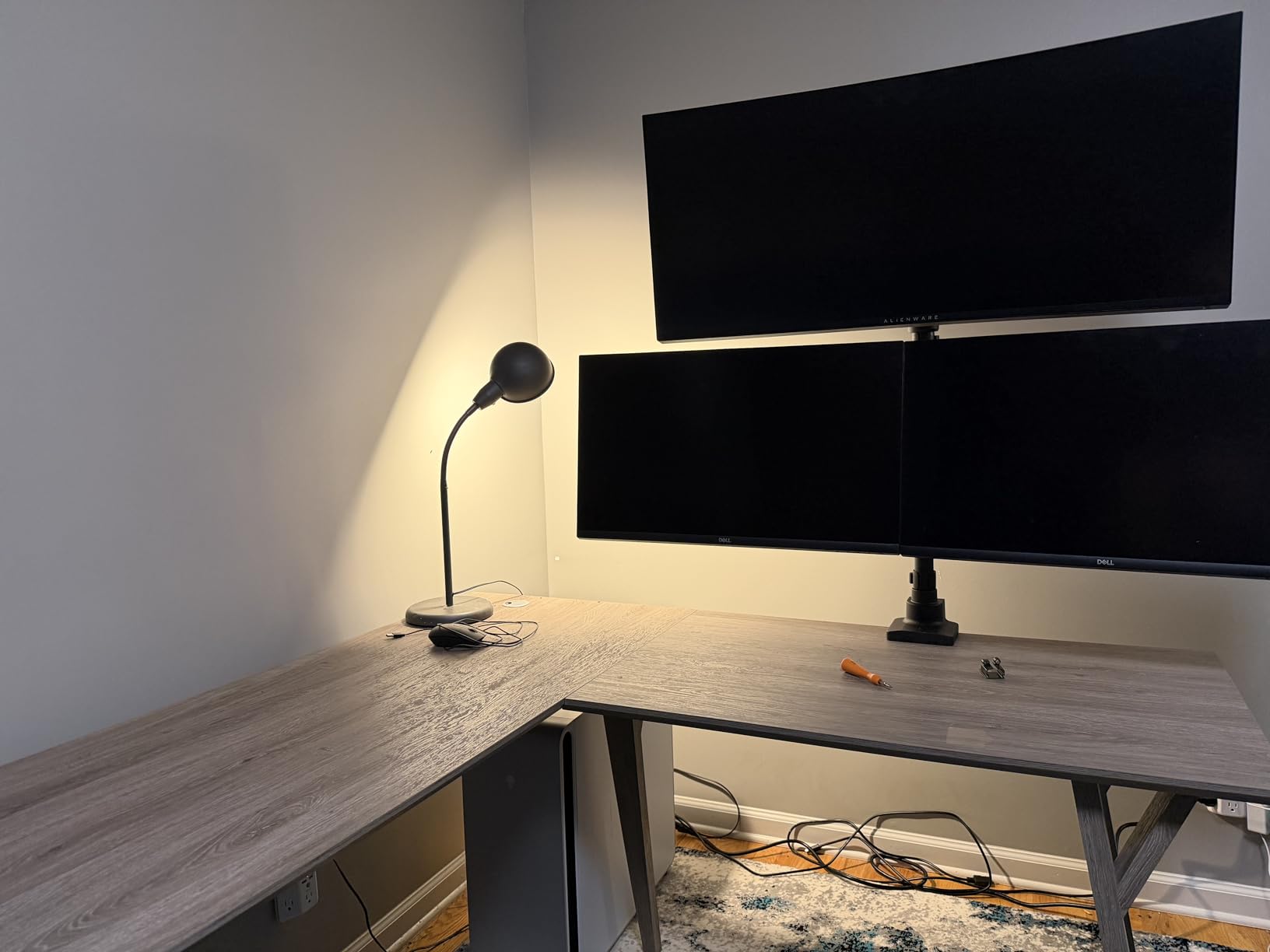 VIVO Pneumatic Arm Dual Ultrawide Monitor Extra Tall Desk Mount for Up to 49 inch Screens, Heavy Duty Clamp, Holds 2 Ultra Wides Up to 44 lbs, Black, STAND-V120K customer photo 1