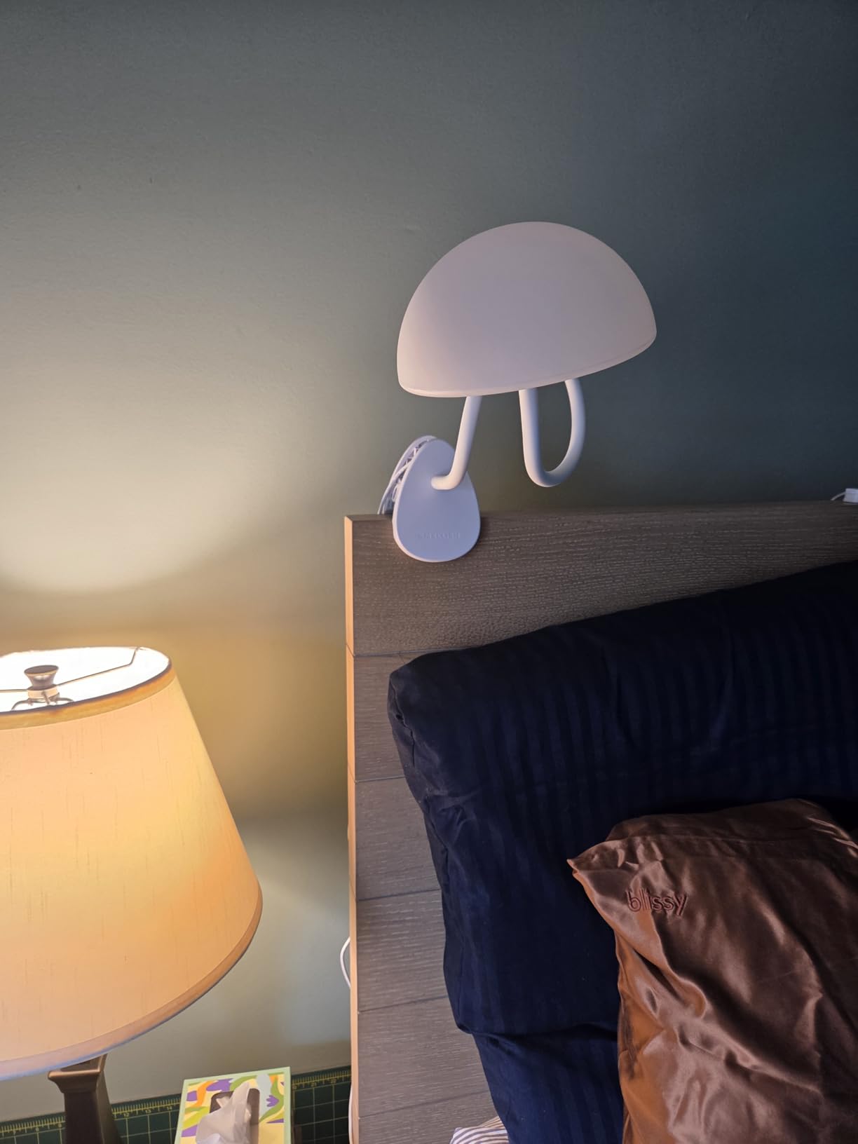 Shroommate Clip On Light and Bed Headboard Lamp, Bedside Table Lamp for Dorm, College Dorm Room Essentials, Night Light for Kids Nursery, Clip on for Desk, MultiColor LEDs, Adapter Included (White) customer photo 2