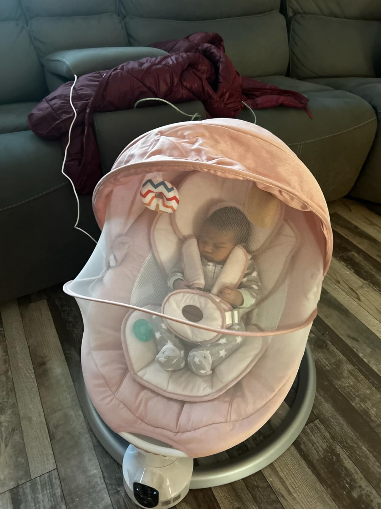 Baby Swings for Infants - Exclusive App & Bluetooth Function, Electric Baby Swing with 5 Point Harness & 5 Sway Speeds, 10 Preset Lullabies, Portable Infant Swing for Indoor/Outdoor (Light Gray) customer photo 2