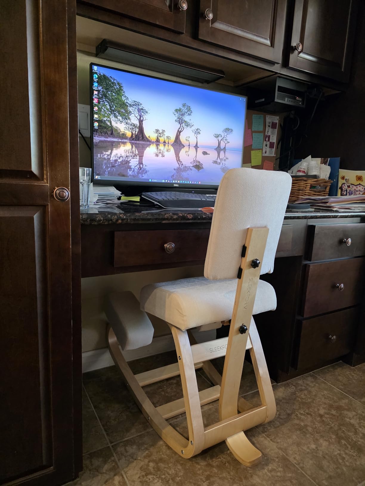 Sleekform East Austin Ergonomic Kneeling Chair with Back Support - Boucle and Wood Ergo Stool for Desk - Best Ergonomic Kneeling Office Chair for Posture and Leg Circulation customer photo 1