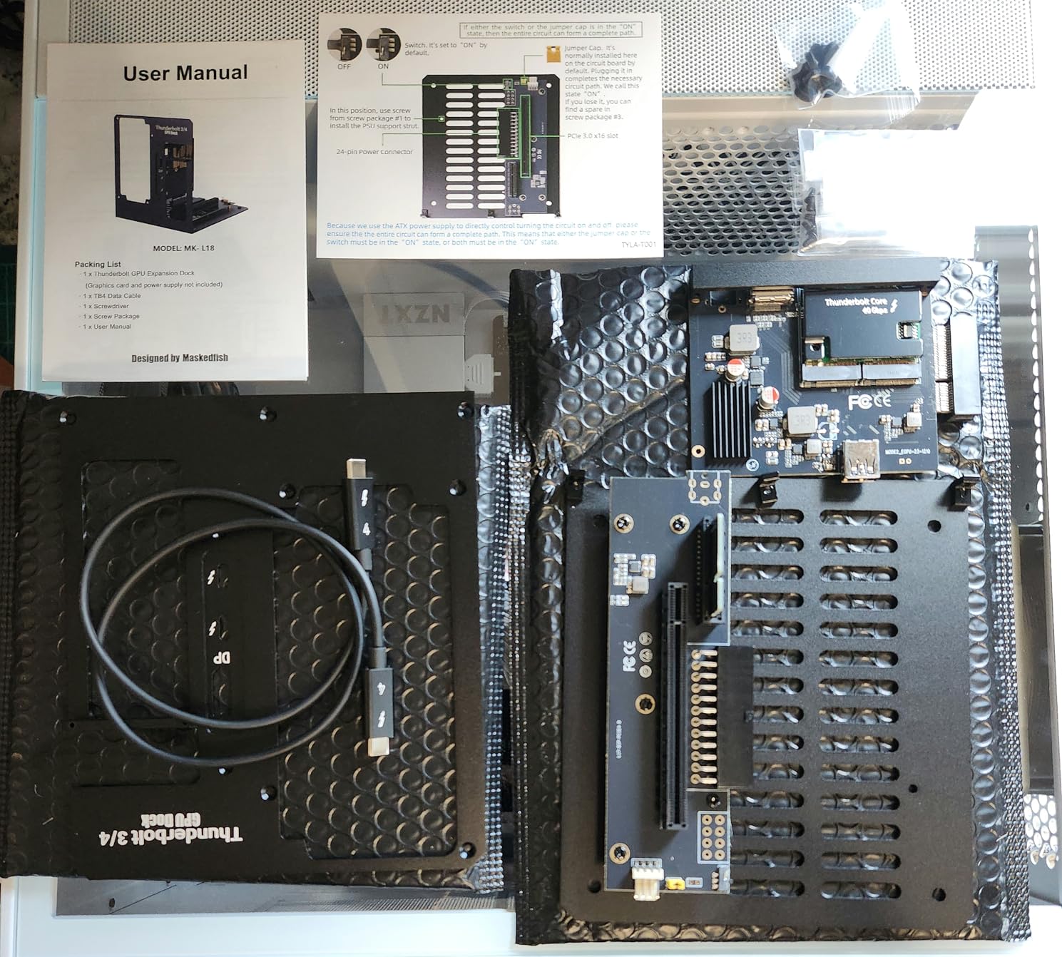 eGPU Enclosure Thunderbolt 3/4 USB4 40Gbps PD 85W Charging External GPU Dock Compatible with NVIDIA/AMD Graphics Cards on Win 10/11 Linux System, ATX Power Supply (MK-L18) customer photo 2