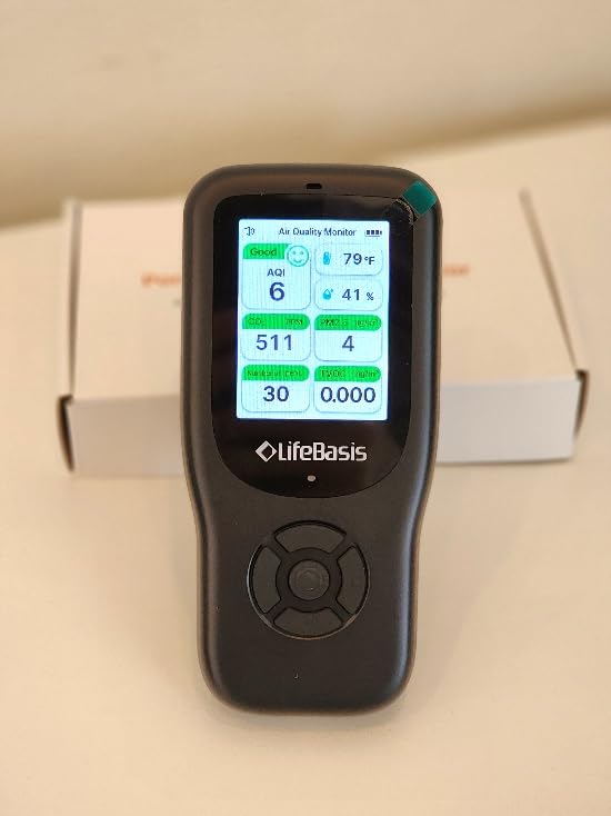 LifeBasis Air Quality Monitor Indoor, 11-in-1 Air Quality Detector with Stand, Real-Time Air Meter Test AQI, PM1.0, PM2.5, PM10, CO2, TVOC, HCHO, Particles, Temperature and Humidity, Dual Alert -Black customer photo 1