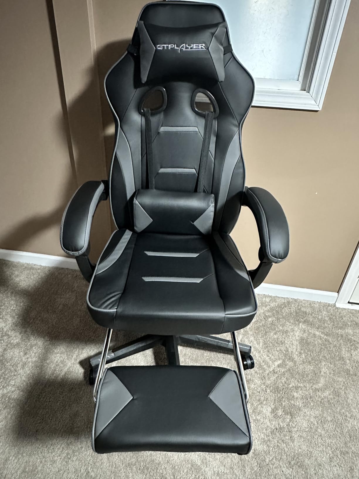 GTPLAYER Gaming Chair with Footrest, Big and Tall Game Chair 350lb Racing Style Computer Chair, Ergonomic Executive Office Chair High Back with Lumbar Support and Recliner, Light Gray customer photo 2