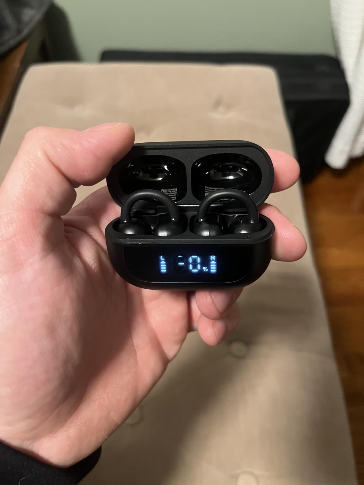 TOZO OpenEarRing True Open Ear Earbuds, Lightweight Comfort Open Ear Clip Wireless Earbuds, 40H Play Bluetooth 5.4 Headphones with Smart Digital Display Design Fit Sports Running, Workout Black customer photo 1