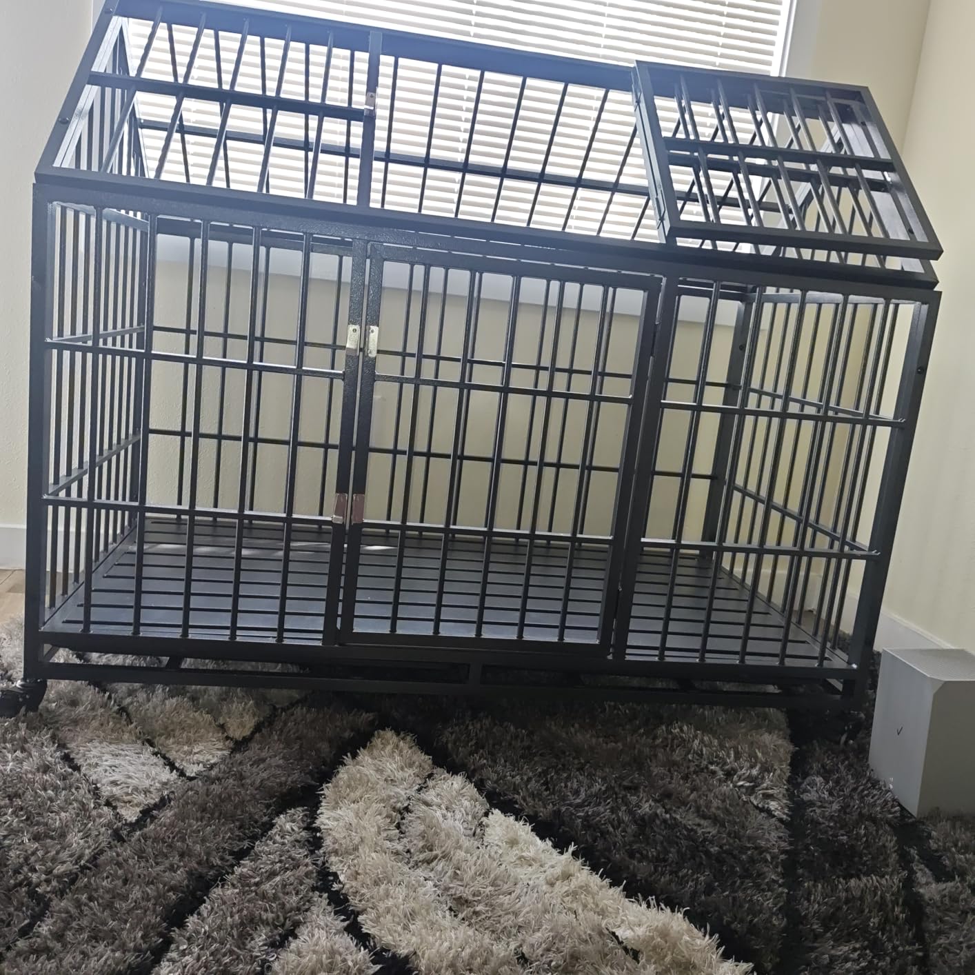 54 inch Heavy Duty Dog Crate Large Dog cage Strong Metal Dog Kennels and Crates for Large Dogs Top Open with 2 Doors 4 Lockable Wheels 2 Removable Trays customer photo 1