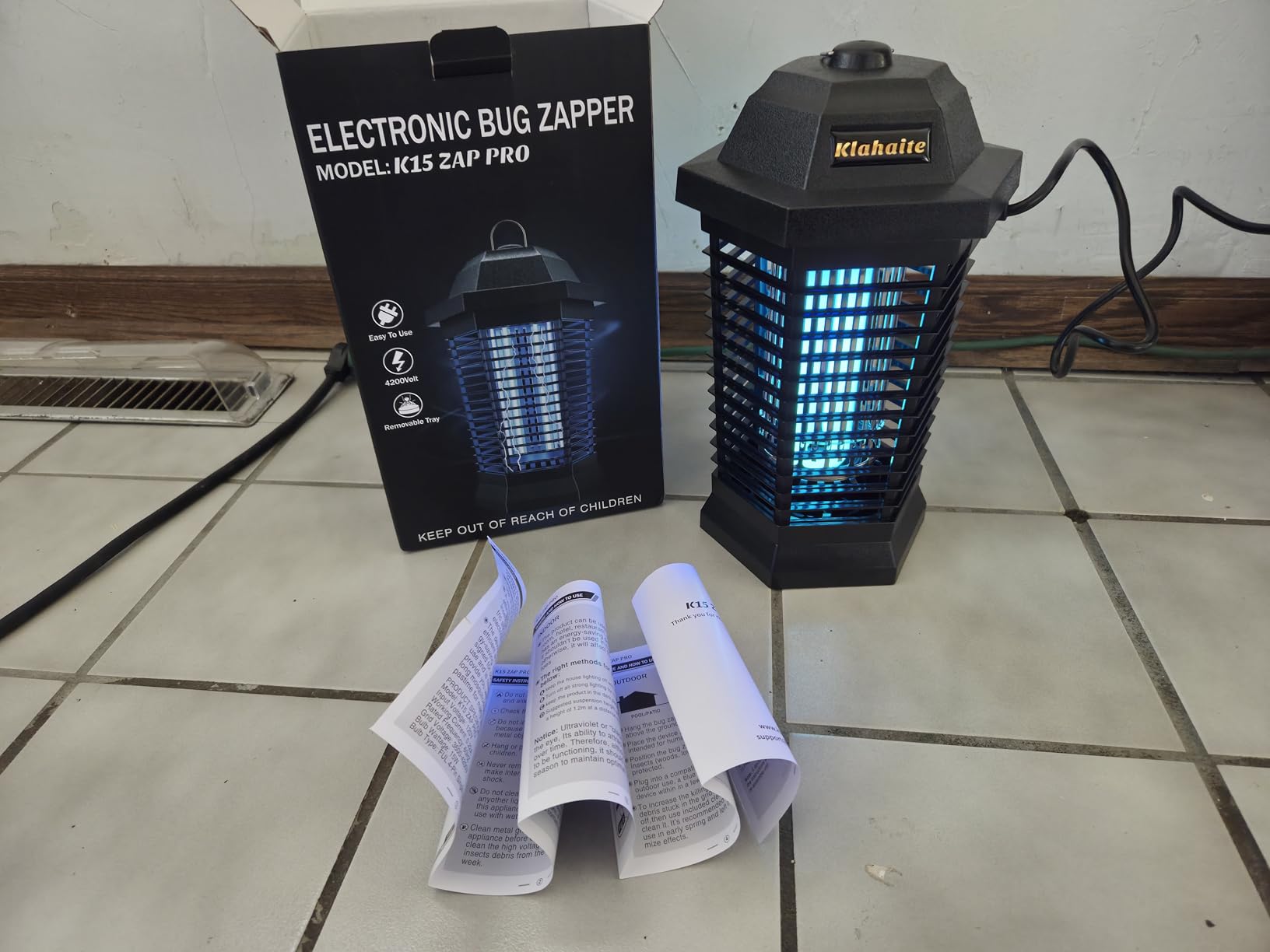 Klahaite Bug Zapper Outdoor, Electric Mosquito Zapper, Fly Zapper Indoor Fly Traps, Mosquito Repellent Outdoor Patio and Backyard Covers 1/2 Acre, 3 Prong Plug, 4200V, ABS Fireproof Plastic Outer customer photo 2