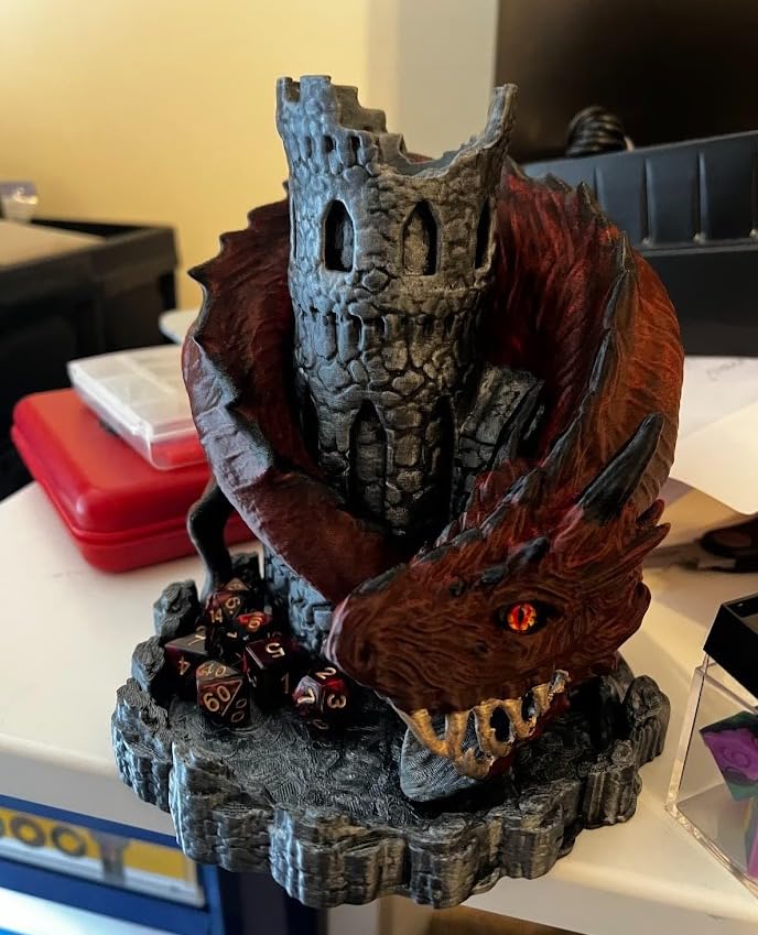 WodGod Red Dragon Castle Dice Tower (with 7Pcs Polyhedral Dice), for Tabletop Games, D&D and RPG Games,Dungeons and Dragons,DND Dice Tower,Perfect Table Decoration & Party Surprise Gifts customer photo 1