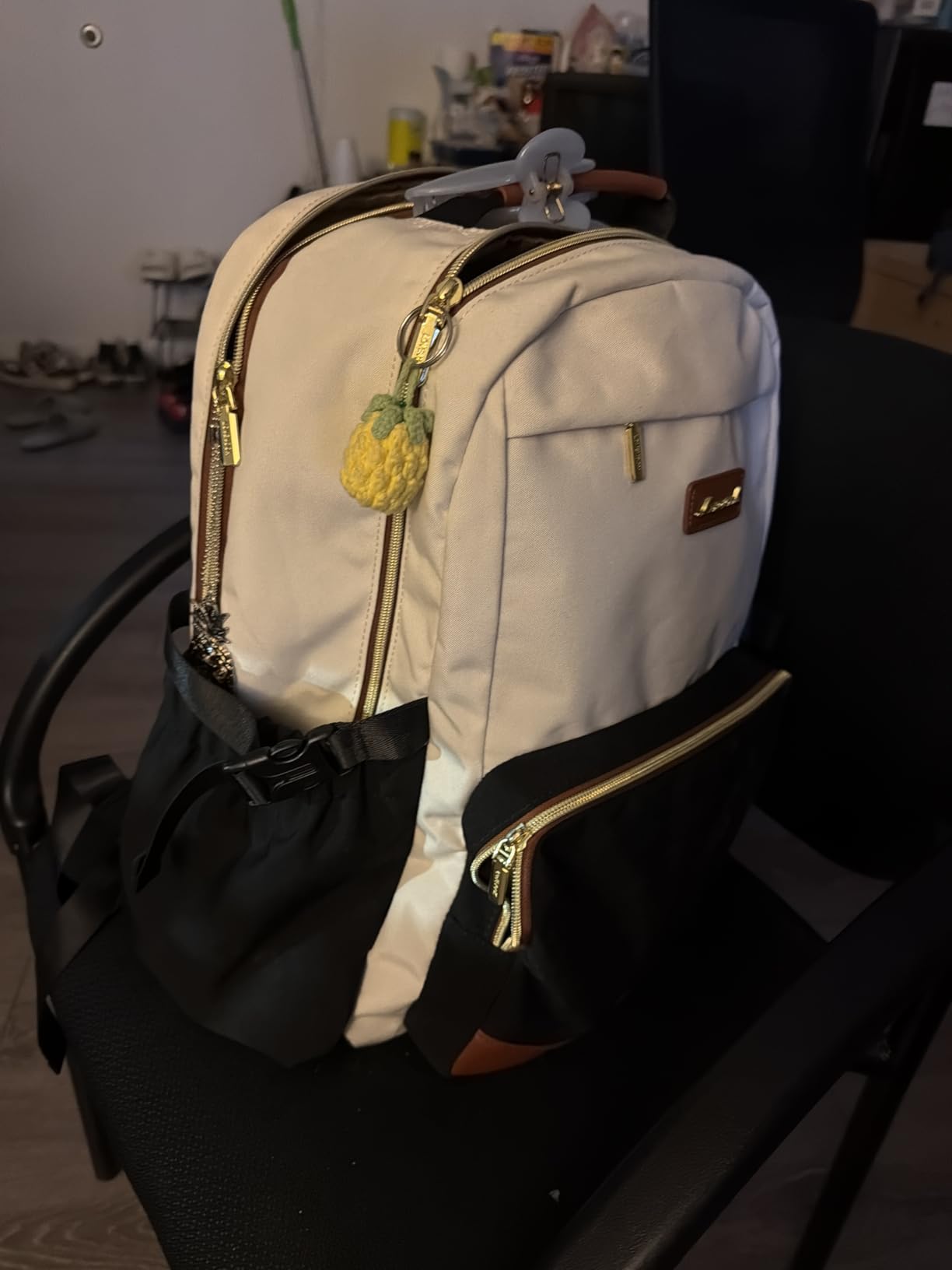 LOVEVOOK Laptop Backpack for Women with Pouch Pocket for Large Capacity Cup,15.6 Inch Laptop Computer Bag Travel Backpack Purse,Waterproof Work Business Backpack College Teacher Bags,Beige-Black-Brown customer photo 1