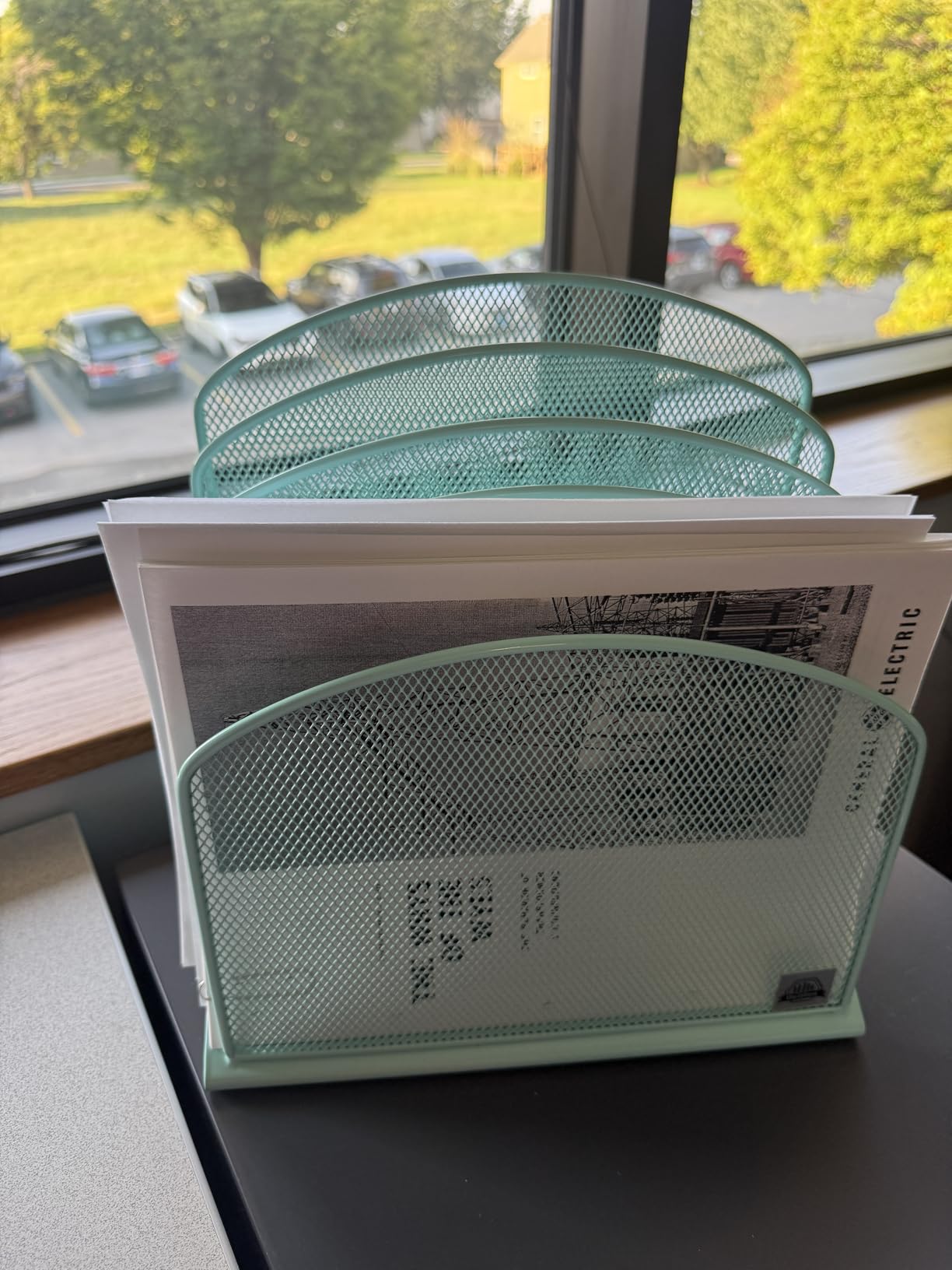 Inclined Desk File Organizer, Vertical File Folder Holder Stand Metal Rack File Sorter for Office Classroom customer photo 2