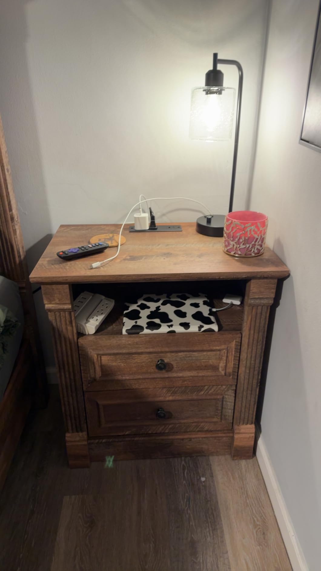 Innqoo Copper Industrial Bedside Table Lamp - Nightstand Lamps with USB C Charging Port, Fully Dimmable, Glass Shade customer photo 1