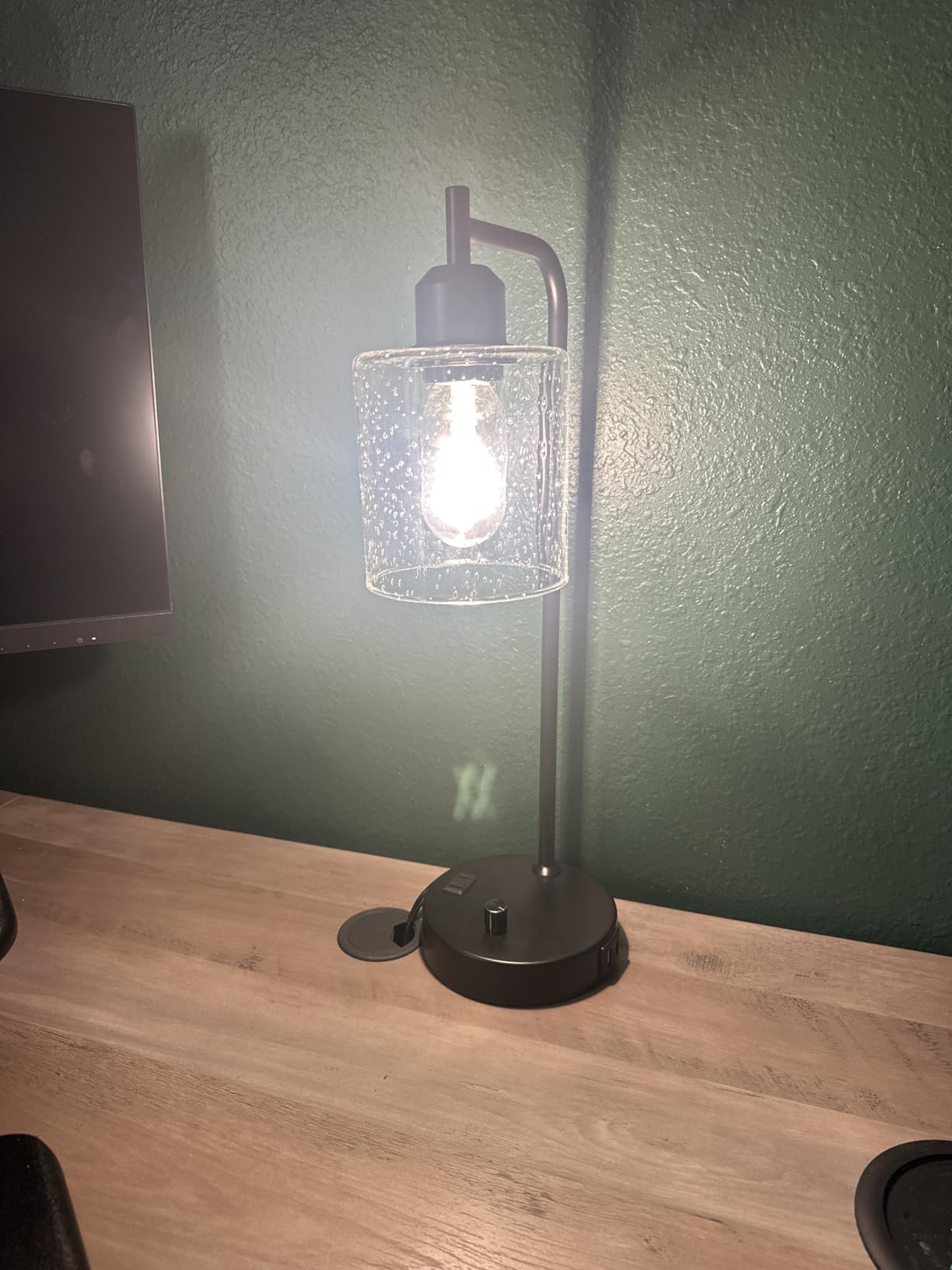 Innqoo Copper Industrial Bedside Table Lamp - Nightstand Lamps with USB C Charging Port, Fully Dimmable, Glass Shade customer photo 2