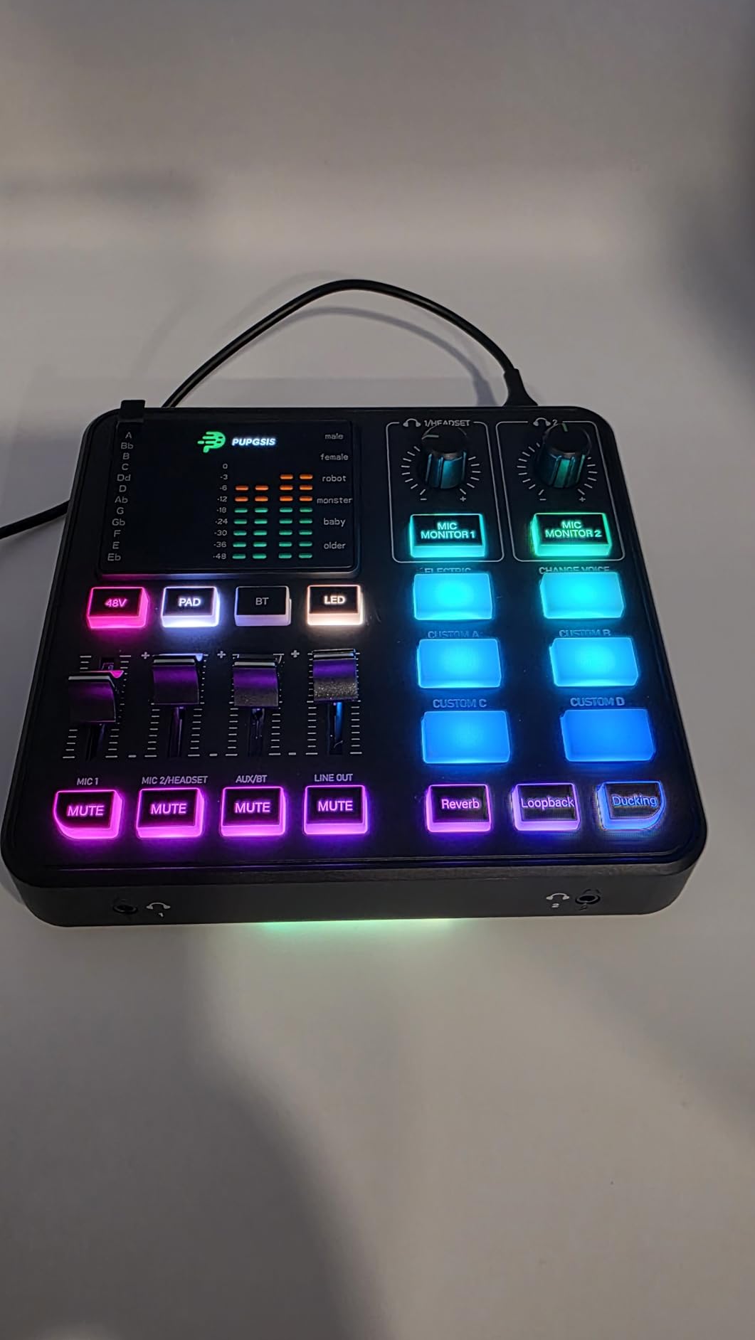 PUPGSIS Gaming Audio Mixer, Audio Interface for PC/Podcast/Streaming, Sound Board with 3.5mm/XLR Mic Input, 48V Phantom Power, Voice Changer, Live Sound Card with DJ Mixer Effects/Bluetooth/4 Channel customer photo 1