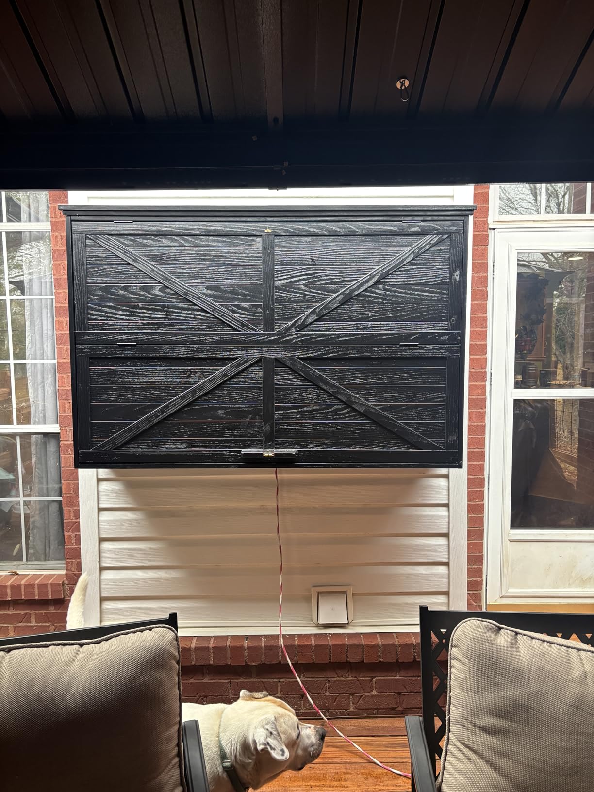 GDLF Outdoor TV Enclosure, 55-Inch Solid Wood Weatherproof TV Cover with Premium Dual-Arm Mount (Fits 44-55 inch), Black customer photo 1