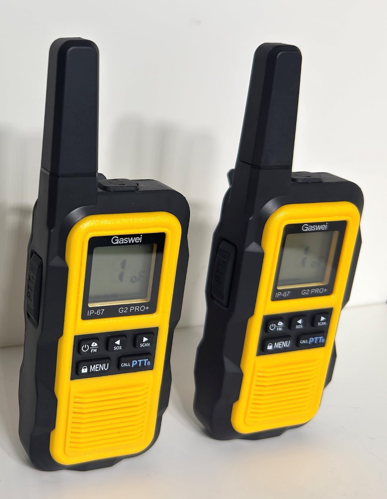 G2pro+ IP67 Waterproof Floating Heavy Duty Walkie Talkies Long Range for Adults FRS Double PTT, FM radio, SOS, NOAA weather Rechargeable Two Way Radios 2 watts, VOX, Li-ion Battery (2 Pack - Yellow) customer photo 2
