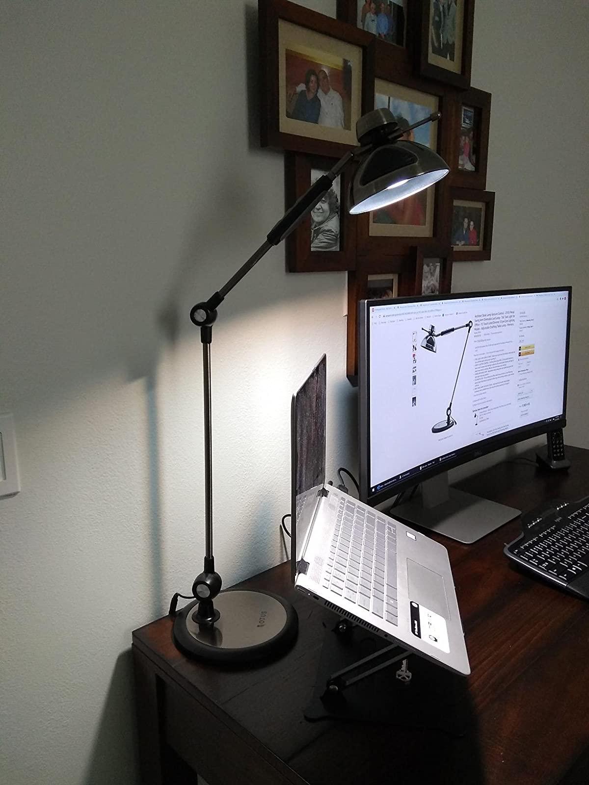 OTUS Desk Lamp for Home Office | Tall LED Architect Desk Light with Gesture Control & Touch | 1500 Lux Eye-Caring Dimmable for Study, Reading, Video Calls | 12 Levels & 3 Colors | Brass Swing Arm Lamp customer photo 2