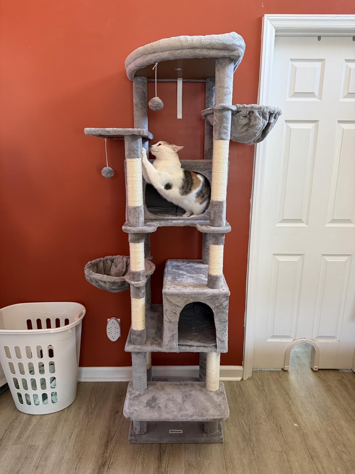 Globlazer Heavy Duty Cat Tree, 74in Sturdy Cat Tower for Large Cats Adult, Big Cat Tree with 7 Sisal Scratching Posts, 2 Padded Condos, 2 Dual-Ear Hanging Baskets, Enlarged Top Perch, S74, Dark Grey customer photo 1