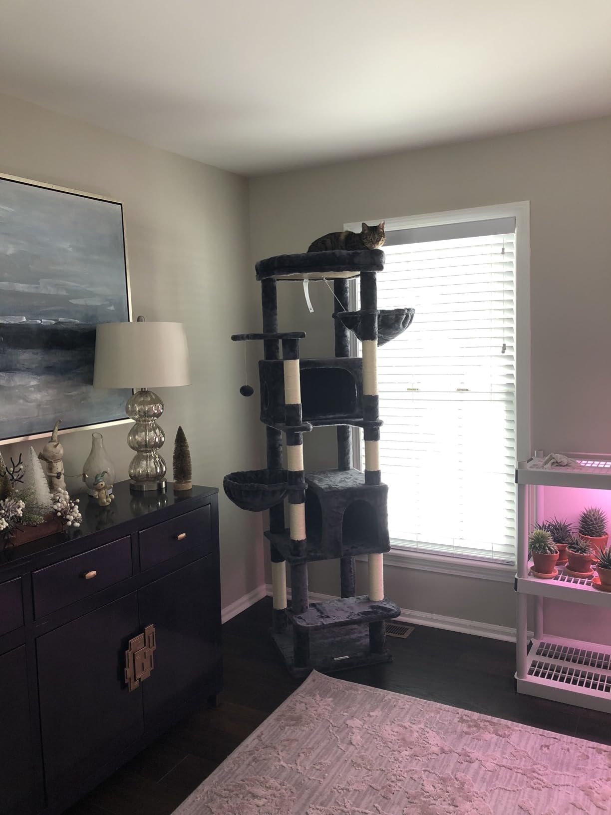 Globlazer Heavy Duty Cat Tree, 74in Sturdy Cat Tower for Large Cats Adult, Big Cat Tree with 7 Sisal Scratching Posts, 2 Padded Condos, 2 Dual-Ear Hanging Baskets, Enlarged Top Perch, S74, Dark Grey customer photo 2