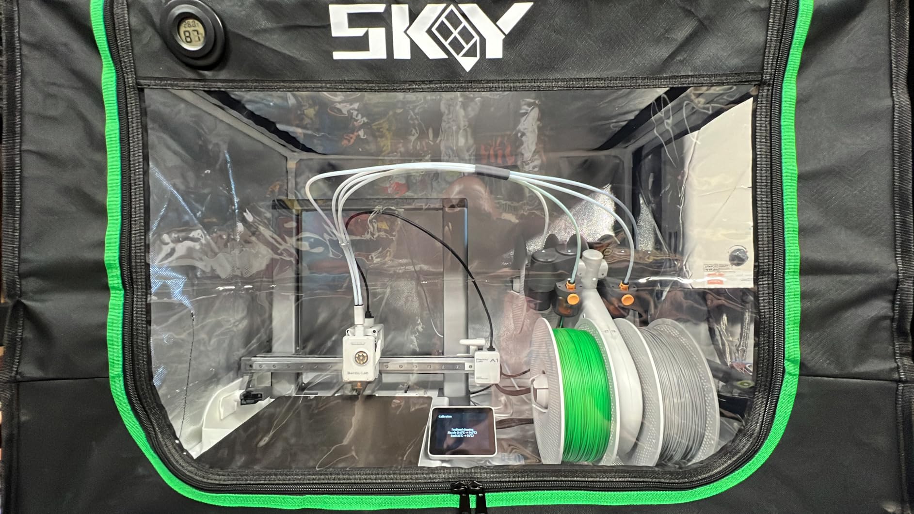 Update 3D Printer Enclosure with LED Light, Smoke Exhaust Kit, Thermo-Hygrometer, Fireproof Dustproof Tent Constant Temperature Protective Cover for Bambu Lab A1, A1 Mini, 840 * 580 * 580mm customer photo 1