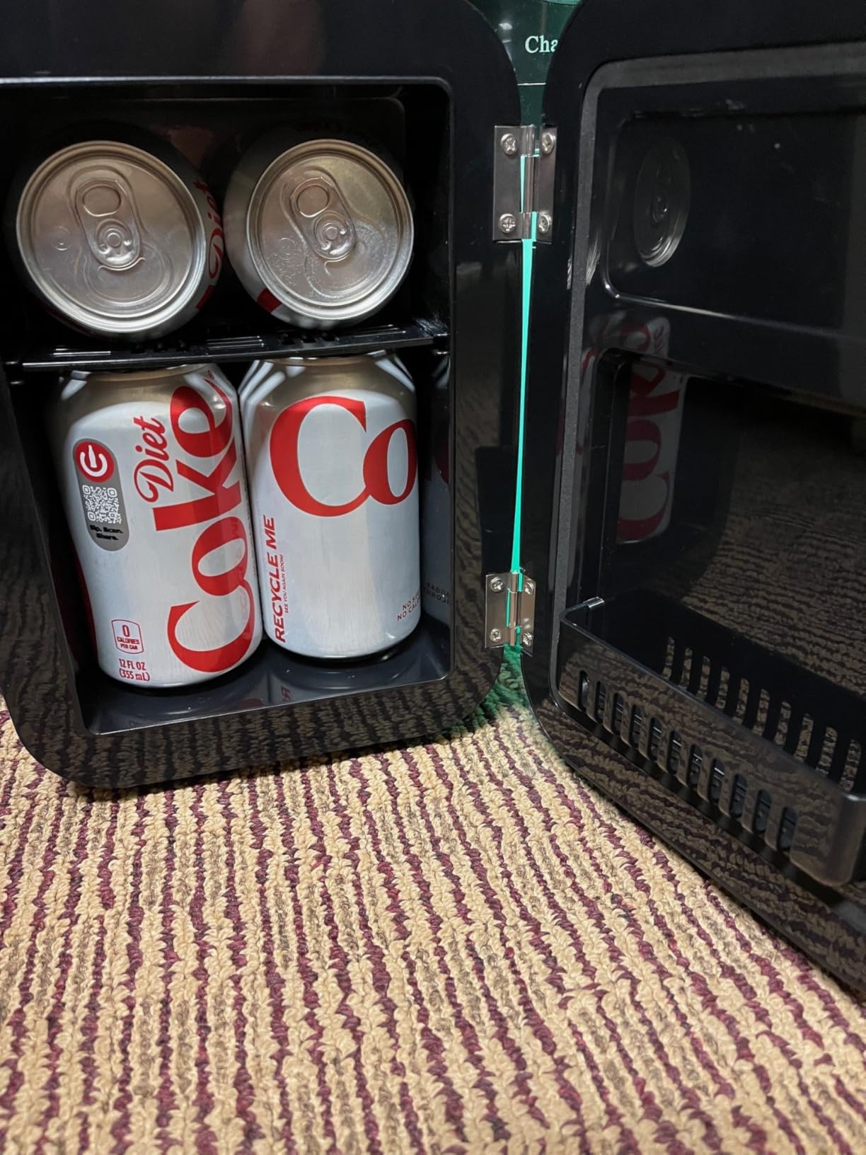 Mini Fridge, 4 Liter/6 Cans Small Refrigerator With Dimmable LED Light, AC/DC Portable Mini Cooler and Warmer, Gaming Small Fridge for Bedroom, Office, Gaming Room and Car (White) customer photo 2