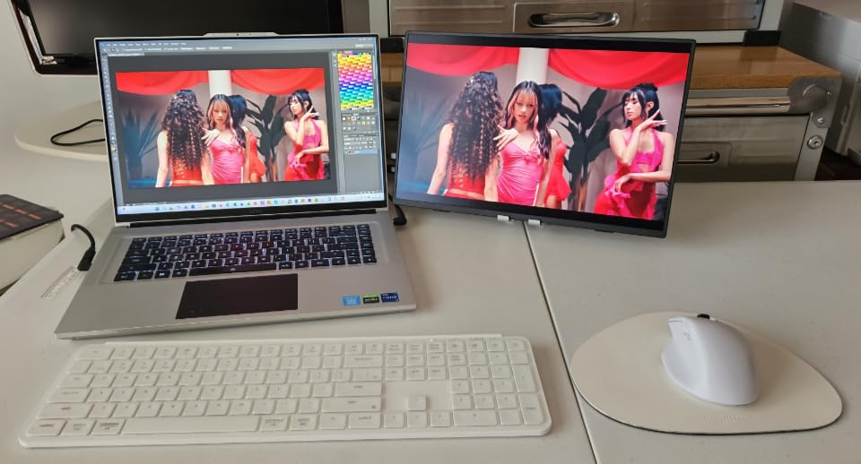 Upperizon Portable Monitor Foldable Dual Screen 15.6 inch FHD 107% sRGB IPS HDMI USB-C Travel Monitor for Laptop Mac PC Windows, DisplayLink Stacked Screen Extender with Kickstand, VESA Compatible customer photo 2