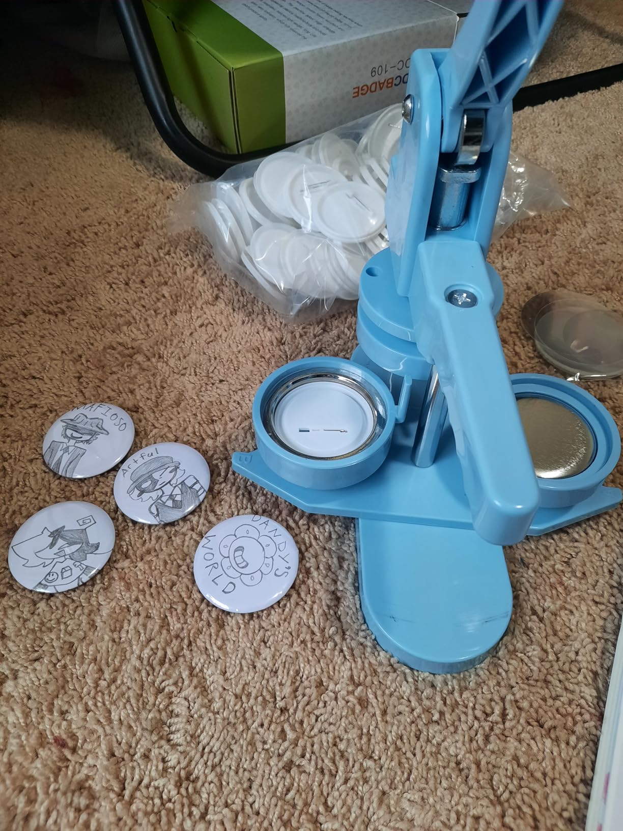 DCBADGE Button Maker Machine, Button Pin Maker (3rd Gen) Installation-Free DIY, Button Press Machine Kit with Free Button Parts&Circle Cutter&Wrench Gadget (Light Blue, 58mm（2.25in）) customer photo 2