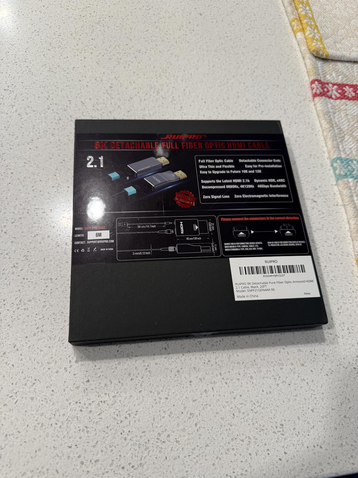 RUIPRO 8K Detachable Full Fiber Optic Armored HDMI 2.1 Cable 50FT, Ultra High Speed 48Gbps, Support 8K@60Hz 4K@120Hz, Dynamic HDR, eARC, Compatible with PS5/Xbox/Blu-ray/TV/Monitor/Projector customer photo 1